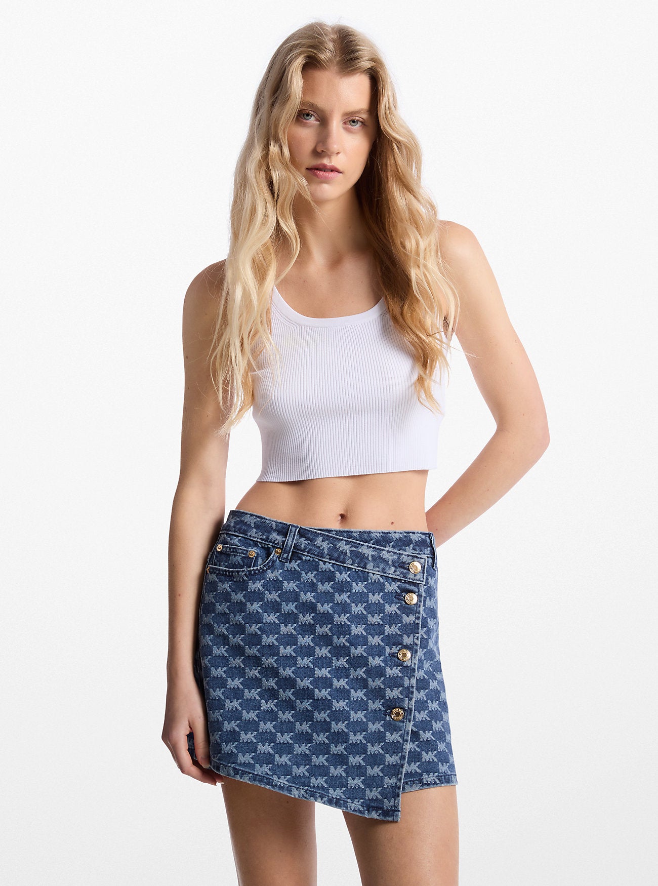 Logo Jacquard Denim Wrap Skirt DUSK BLUE WASH