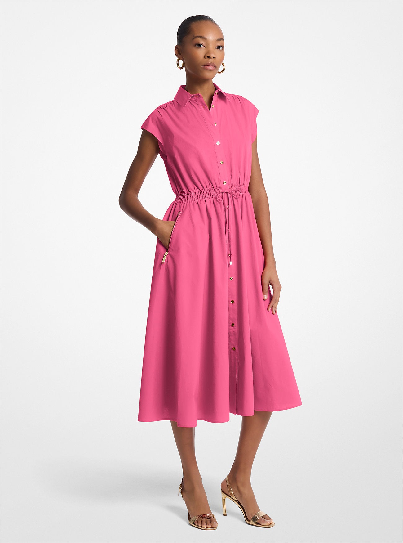 Stretch Cotton Poplin Midi Dress HIBISCUS
