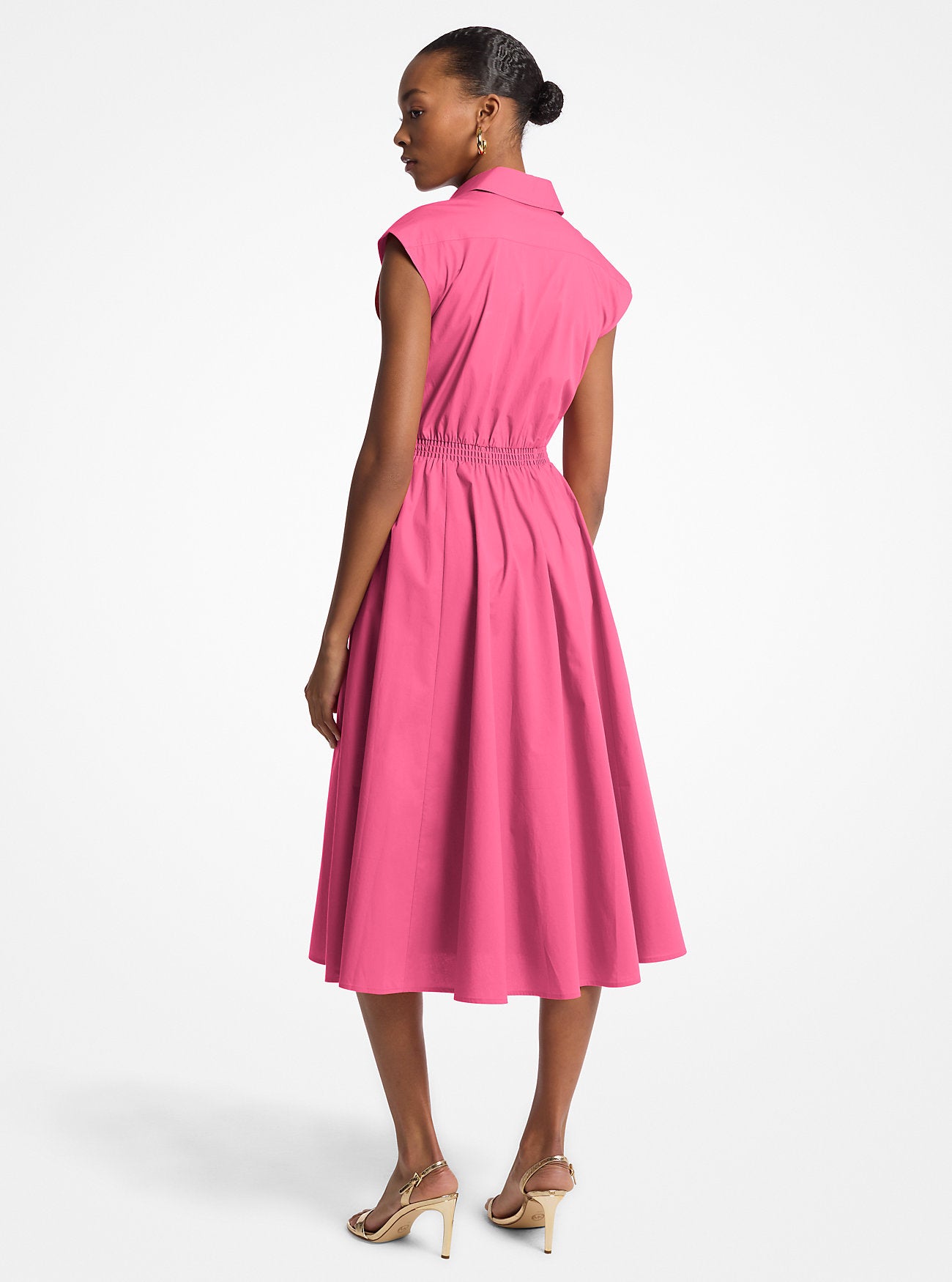 Stretch Cotton Poplin Midi Dress HIBISCUS