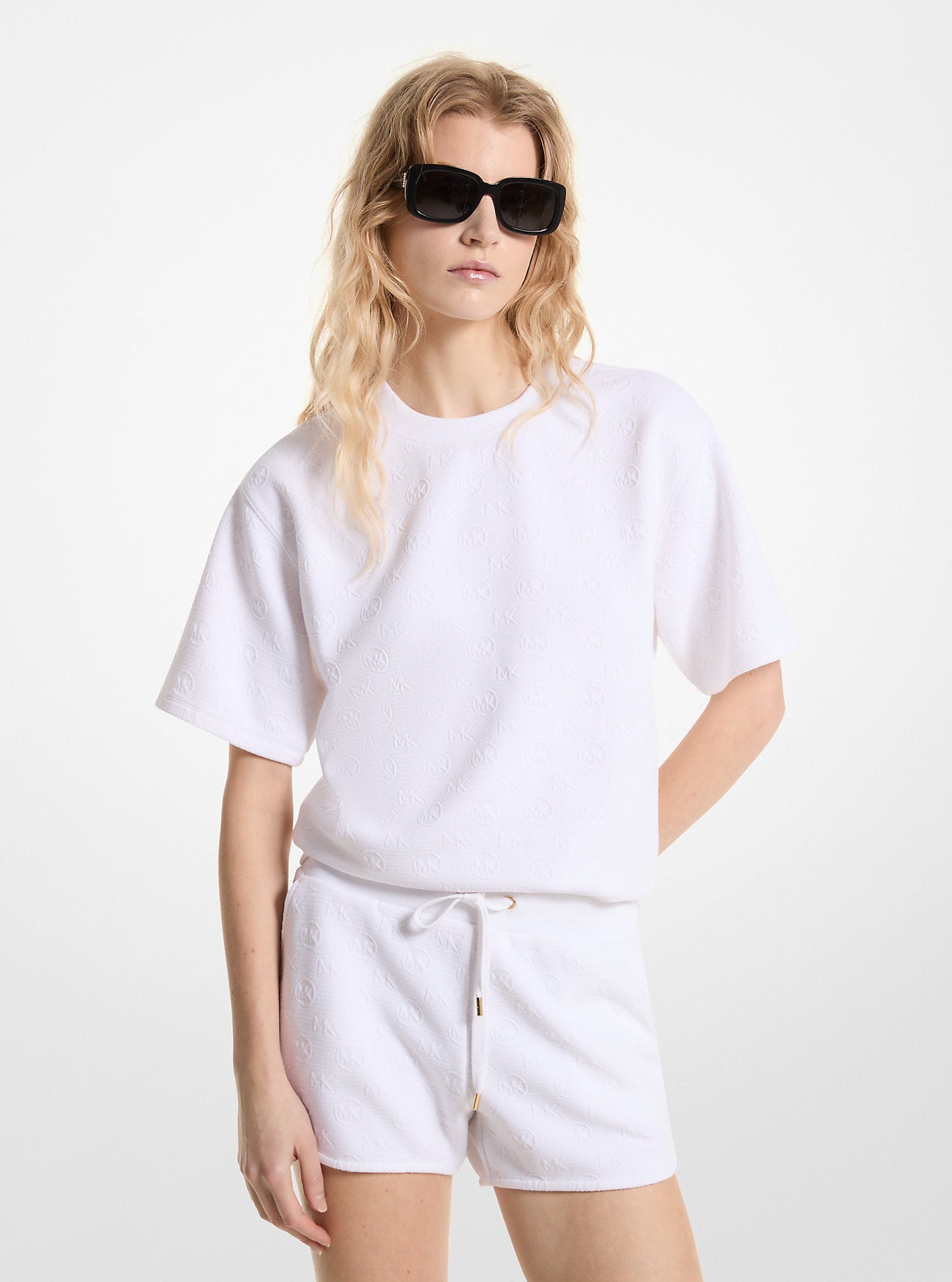 Logo Jacquard Knit Short-Sleeve Sweatshirt WHITE