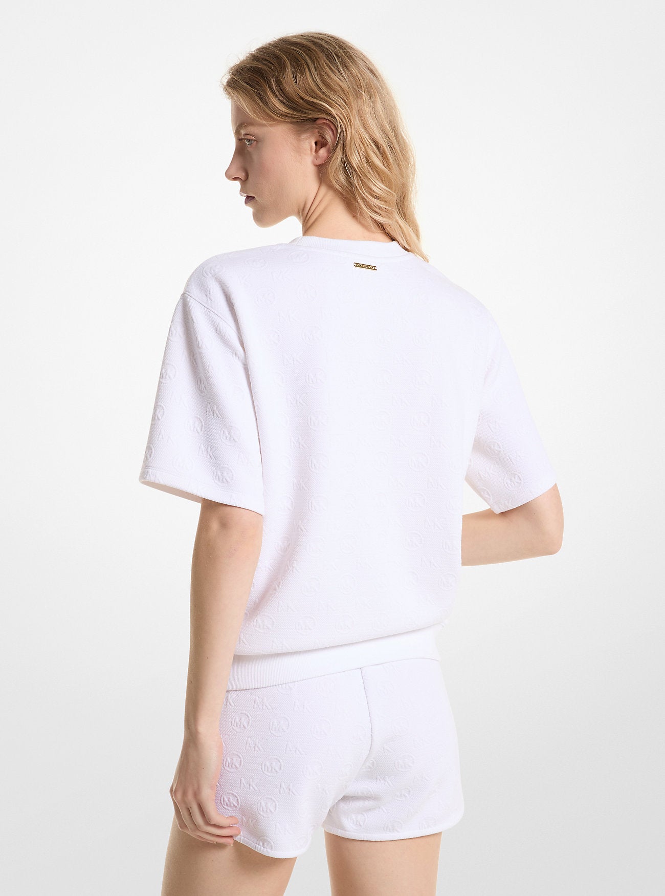 Logo Jacquard Knit Short-Sleeve Sweatshirt WHITE