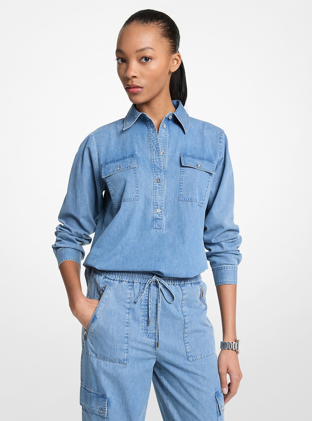 Denim Pullover Top ANGEL BLUE WASH