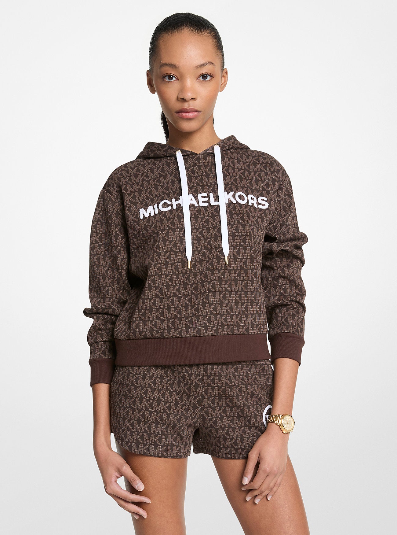 Signature Logo Cotton Blend Cropped Hoodie
