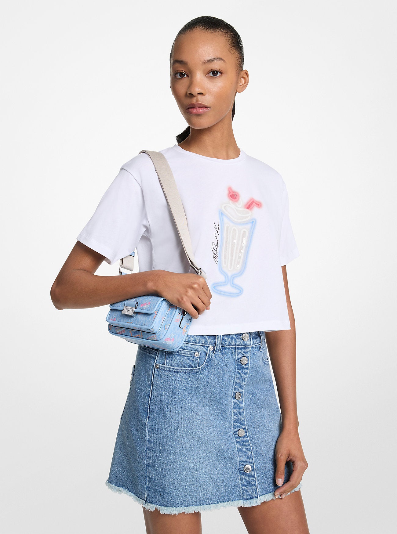 Sequined Graphic Cotton T-Shirt WHITE
