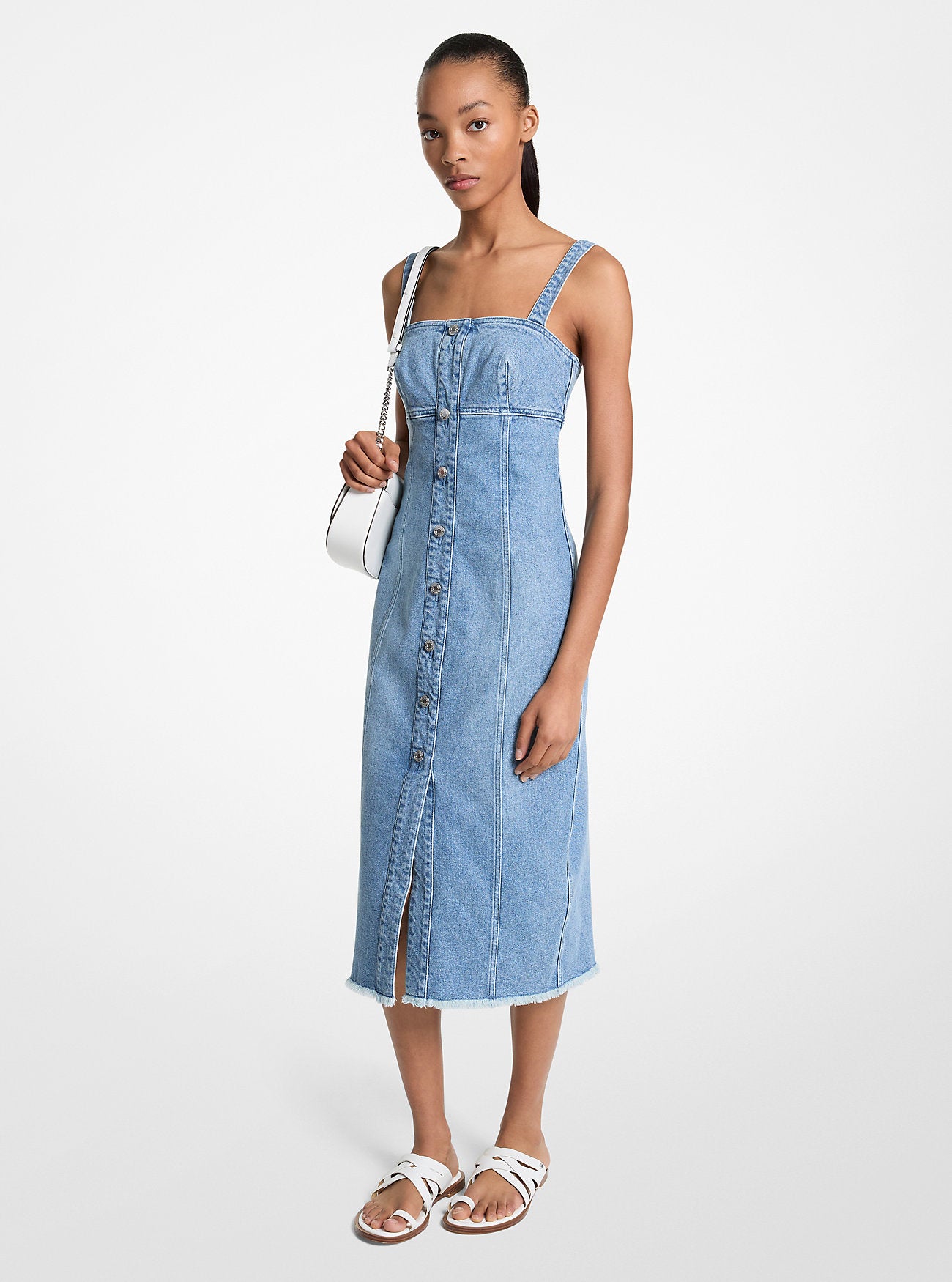 Frayed Denim Midi Dress ANGEL BLUE WASH