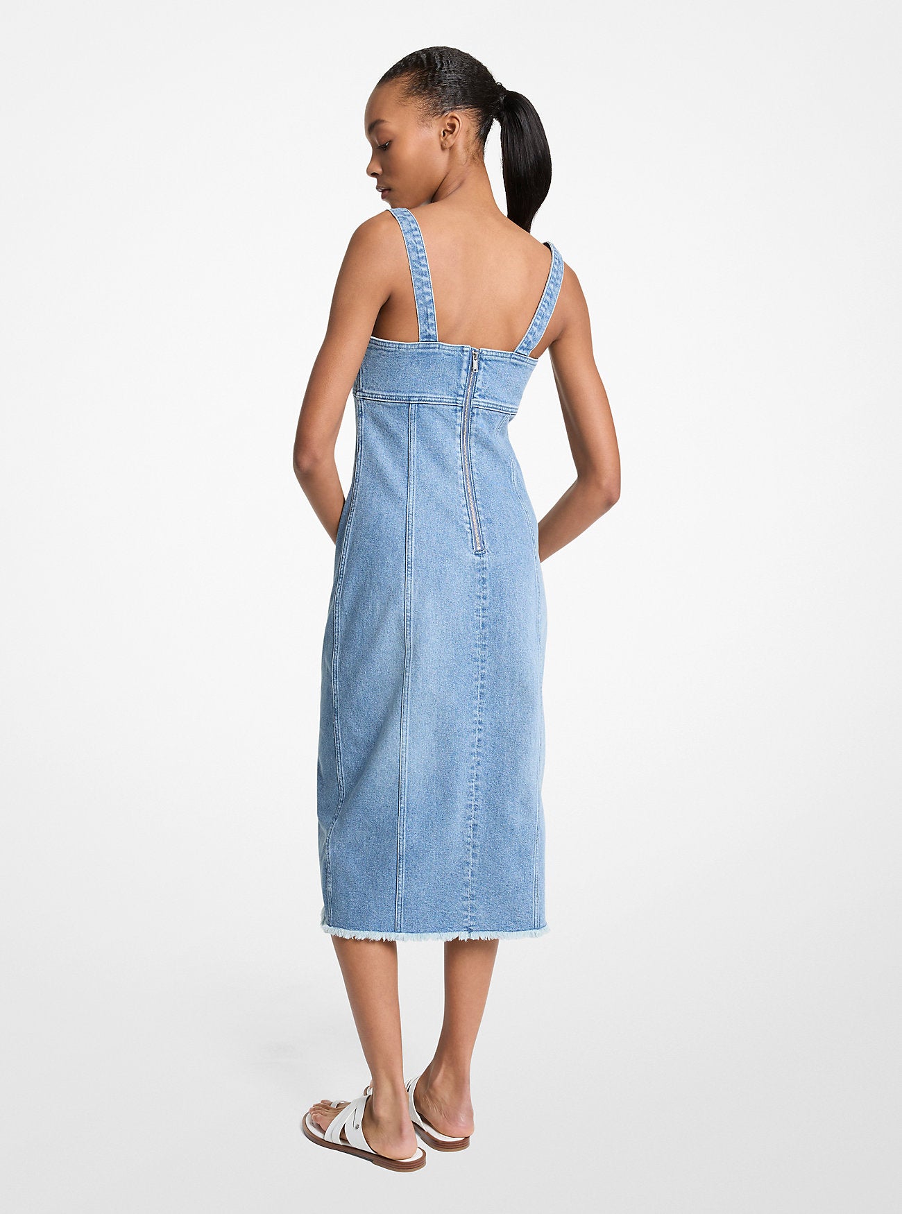 Frayed Denim Midi Dress ANGEL BLUE WASH