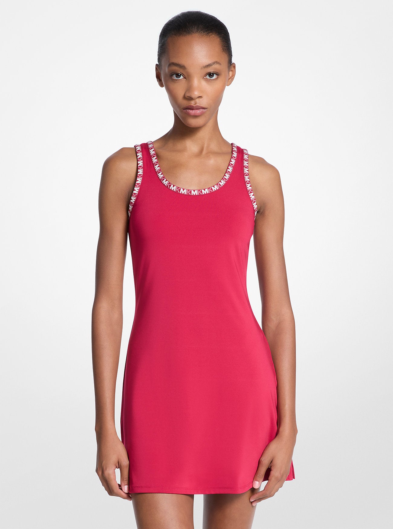Logo Trim Stretch Knit Dress DARKRASPBERRY