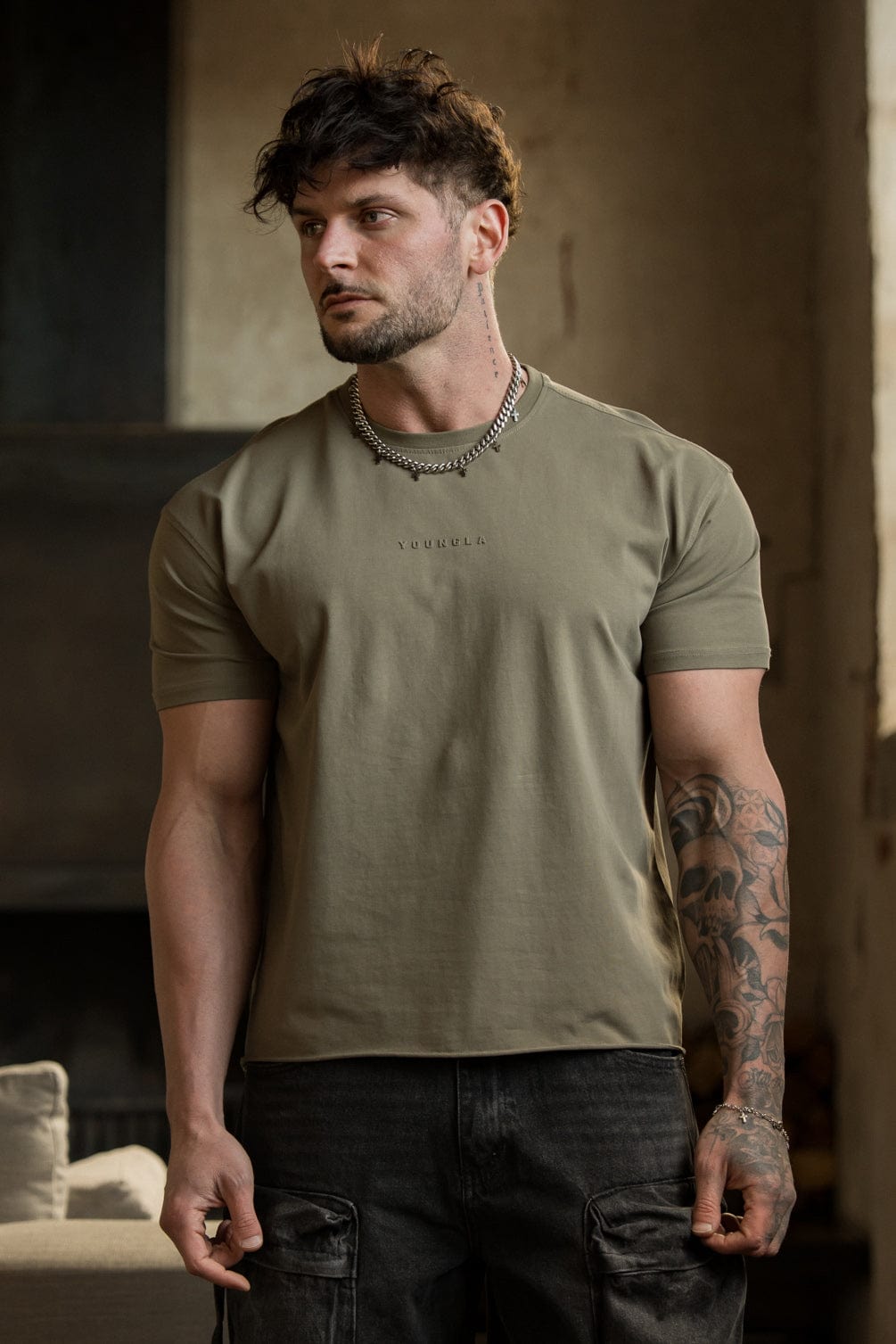 YoungLA 4097 - Cropped Tailored Tees 'Peat Wash'