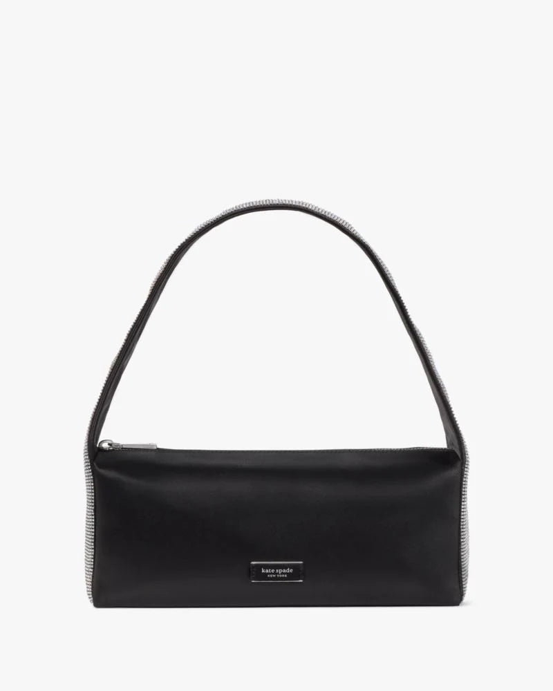 KateSpade Afterparty Crystal Embellished Satin Shoulder Bag Black Multi