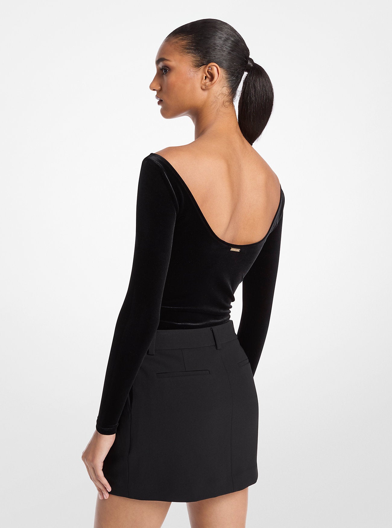Stretch Velvet Bodysuit BLACK