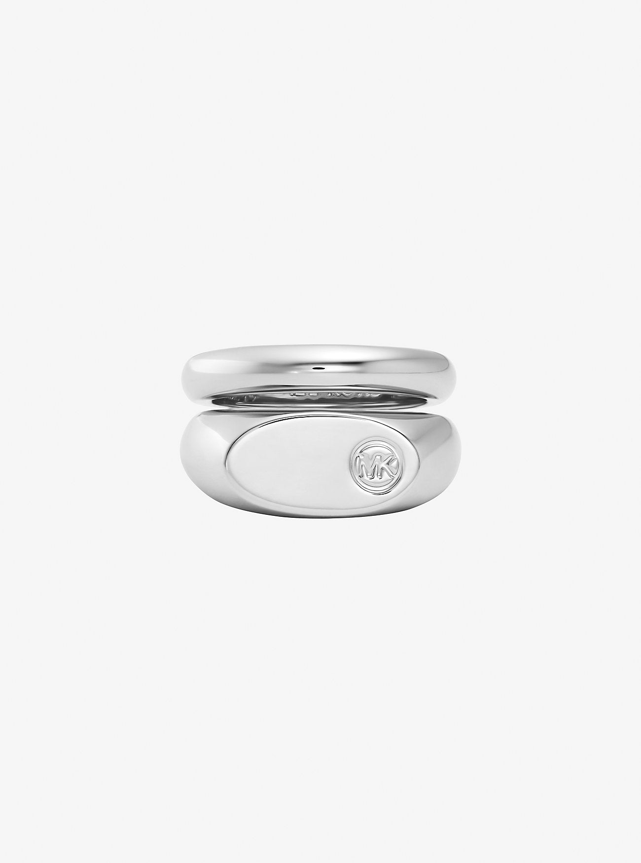 Logo Engraved Double Layered Signet Ring SILVER