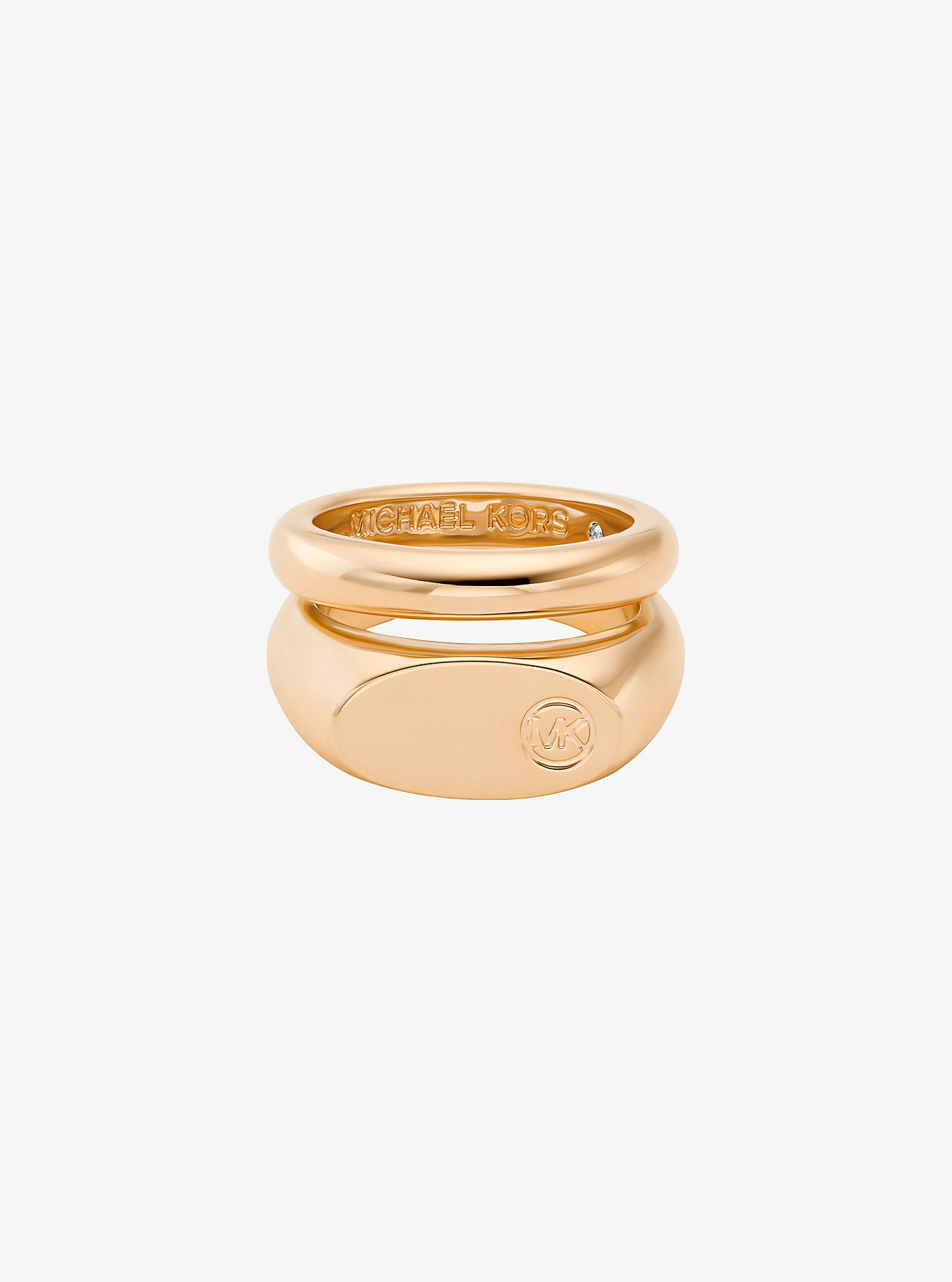 Logo Engraved Double Layered Signet Ring GOLD