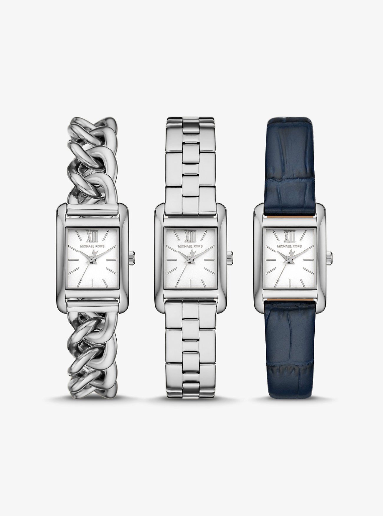 Petite Monroe Silver-Tone and Crocodile-Embossed Leather Watch Strap Set SILVER
