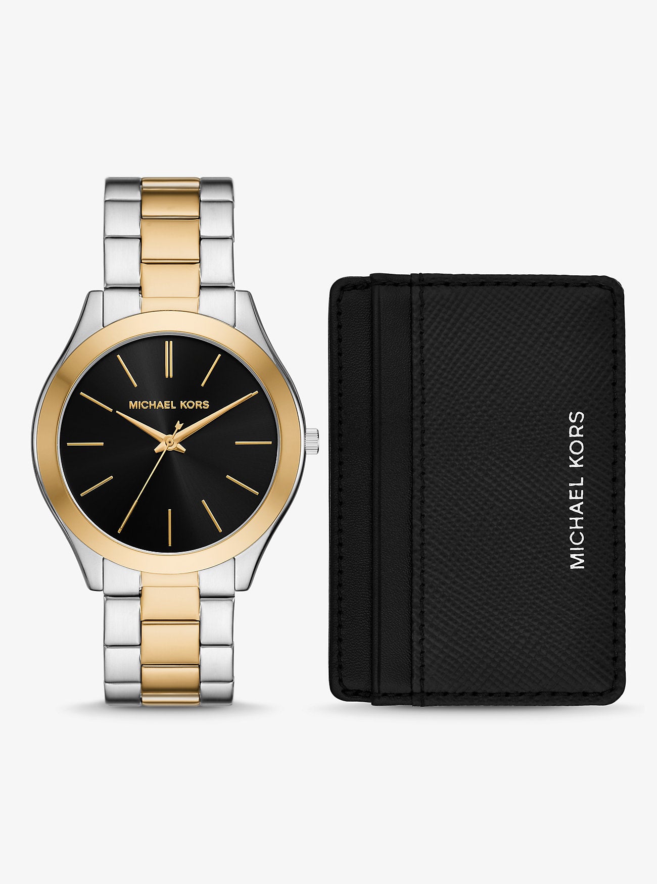 Oversized Aspyn Two-Tone Watch and Leather Card Case Gift Set TWO TONE