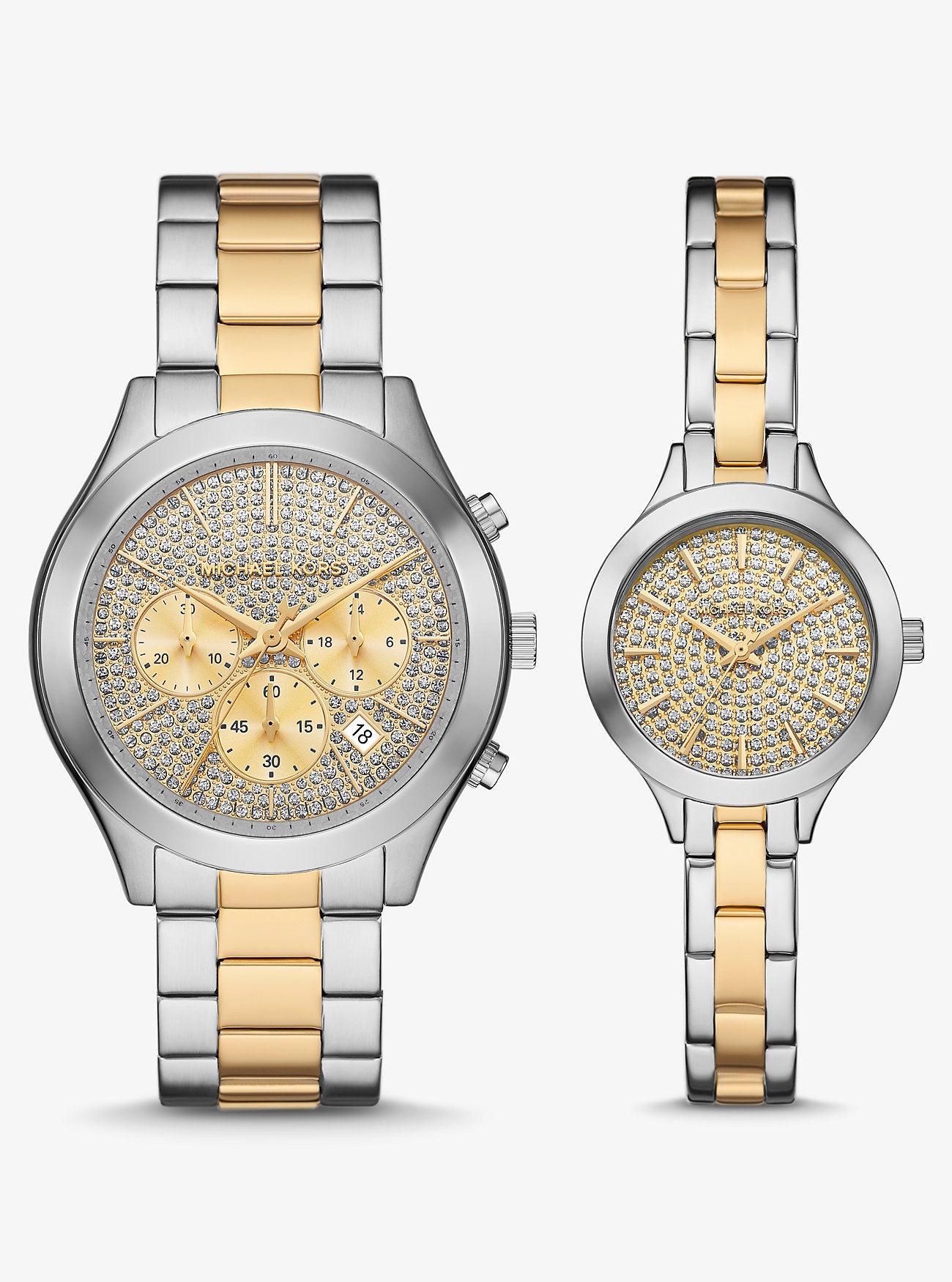 Aspyn His and Hers Pavé Two-Tone Watch Set TWO TONE