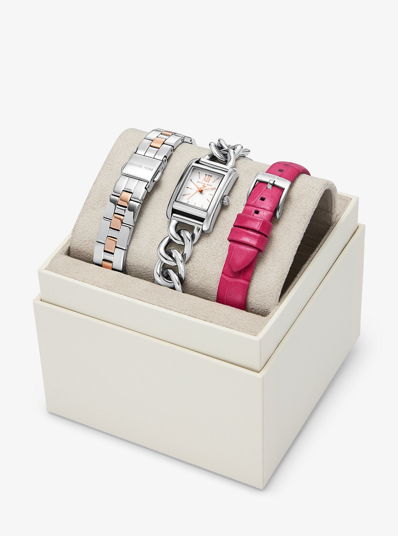 Petite Monroe Two-Tone and Crocodile-Embossed Leather Watch Strap Set DRAGON FRUIT