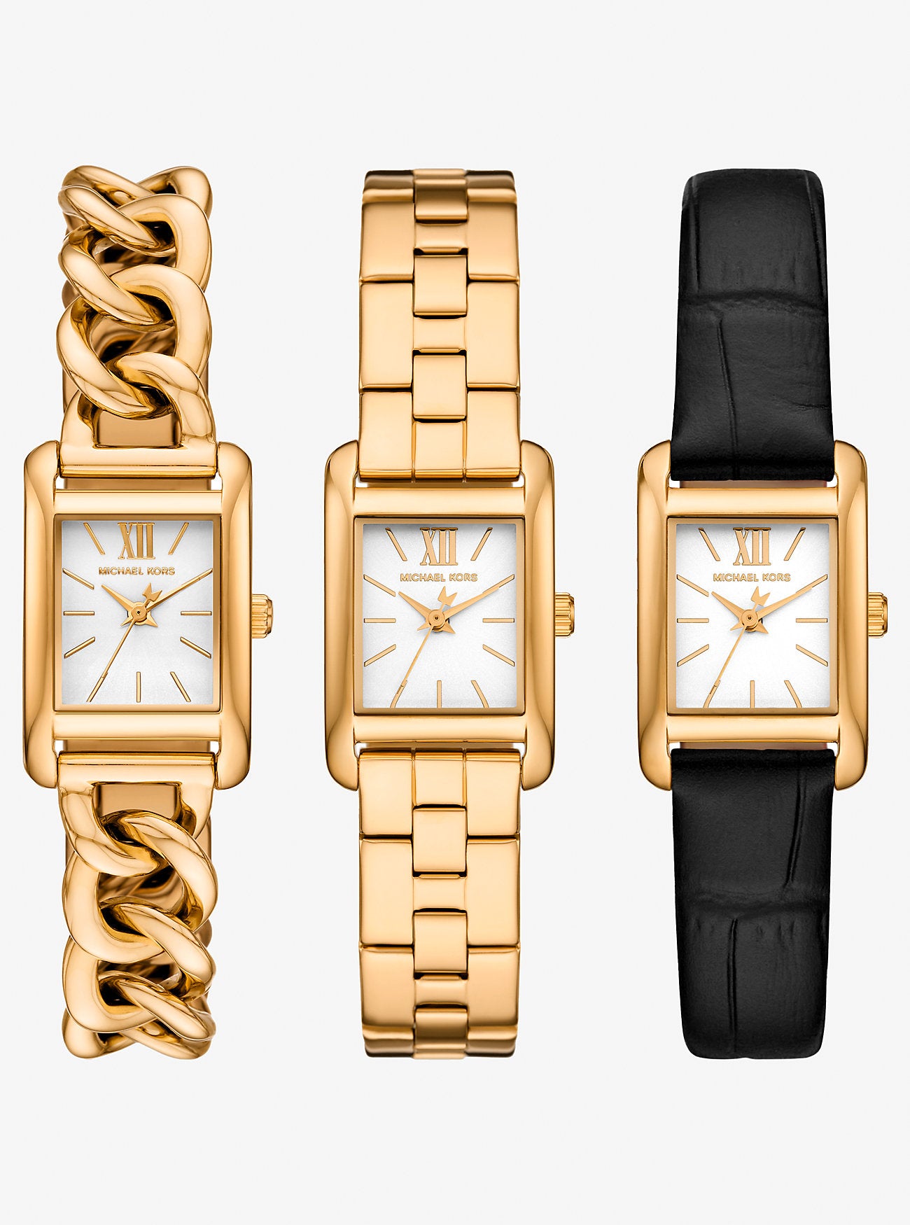 Petite Monroe Gold-Tone and Crocodile-Embossed Leather Watch Strap Set BLACK