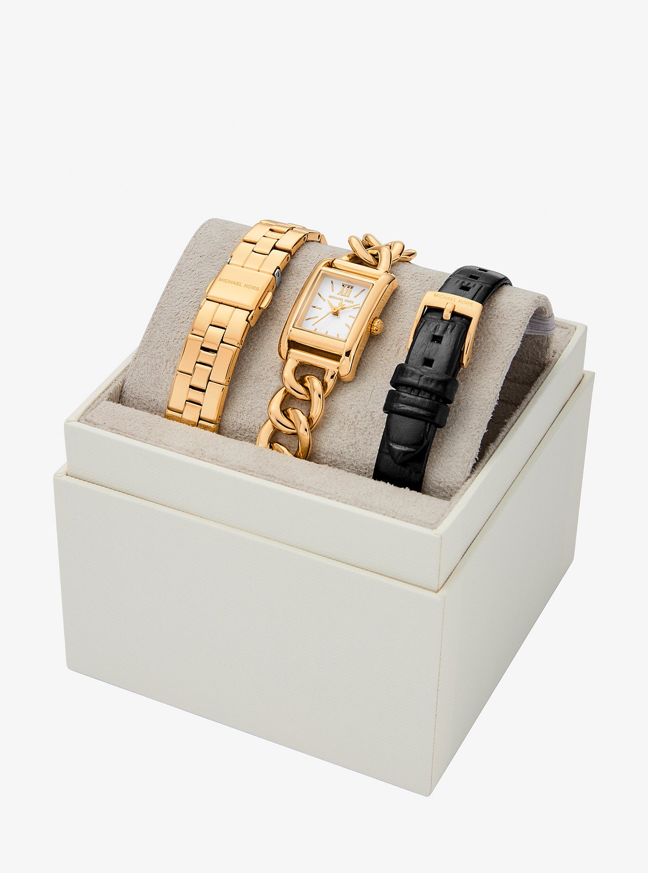 Petite Monroe Gold-Tone and Crocodile-Embossed Leather Watch Strap Set BLACK