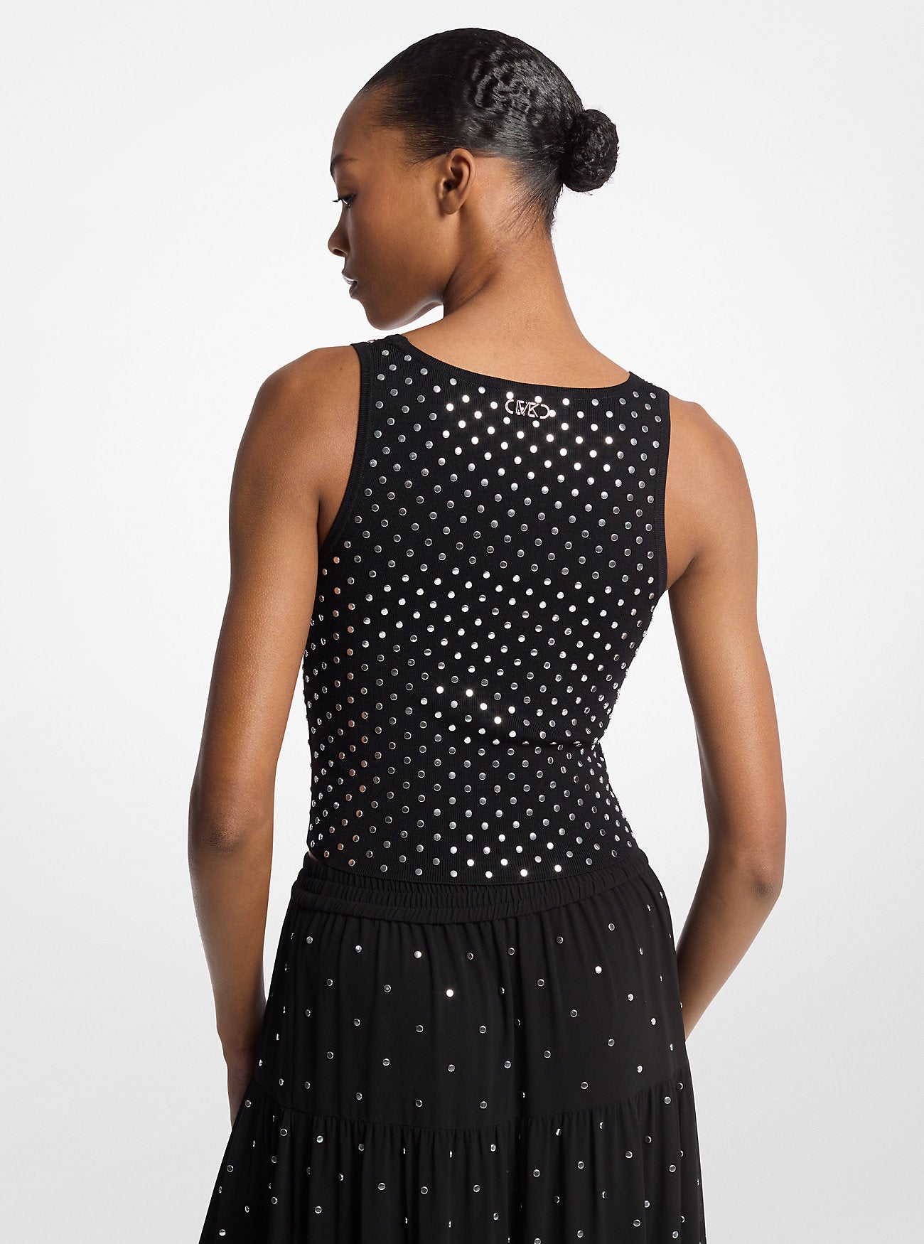 Studded Stretch Viscose Cropped Tank Top BLACK