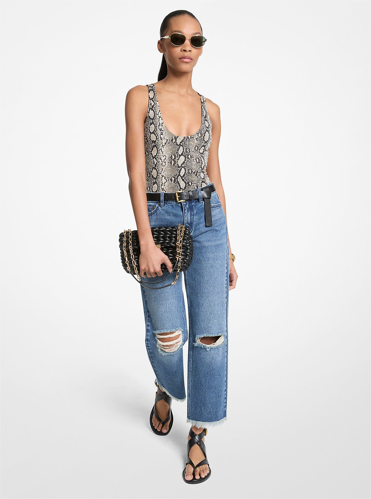 Snake Print Scoop-Neck Bodysuit SOFT ECRU