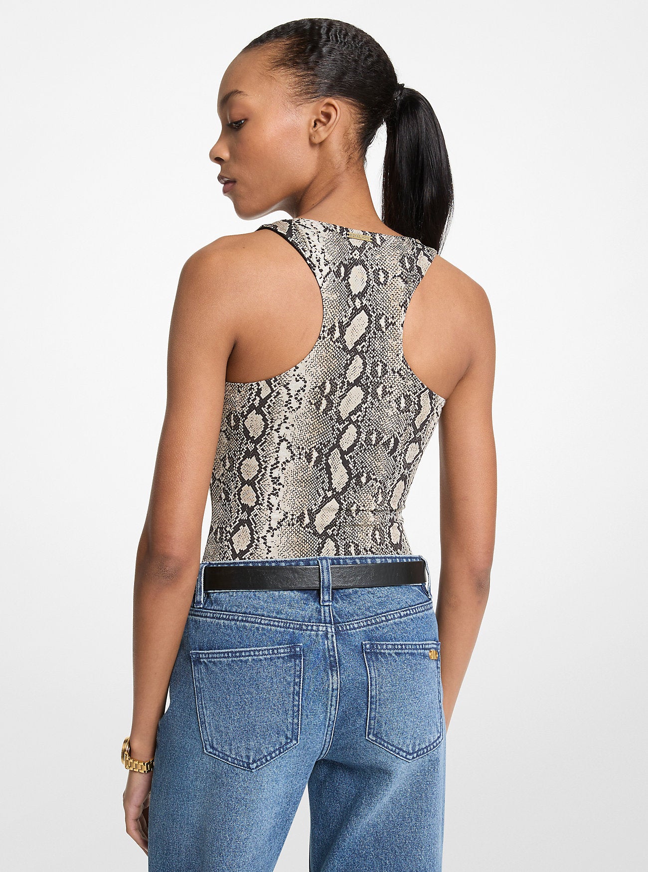 Snake Print Scoop-Neck Bodysuit SOFT ECRU
