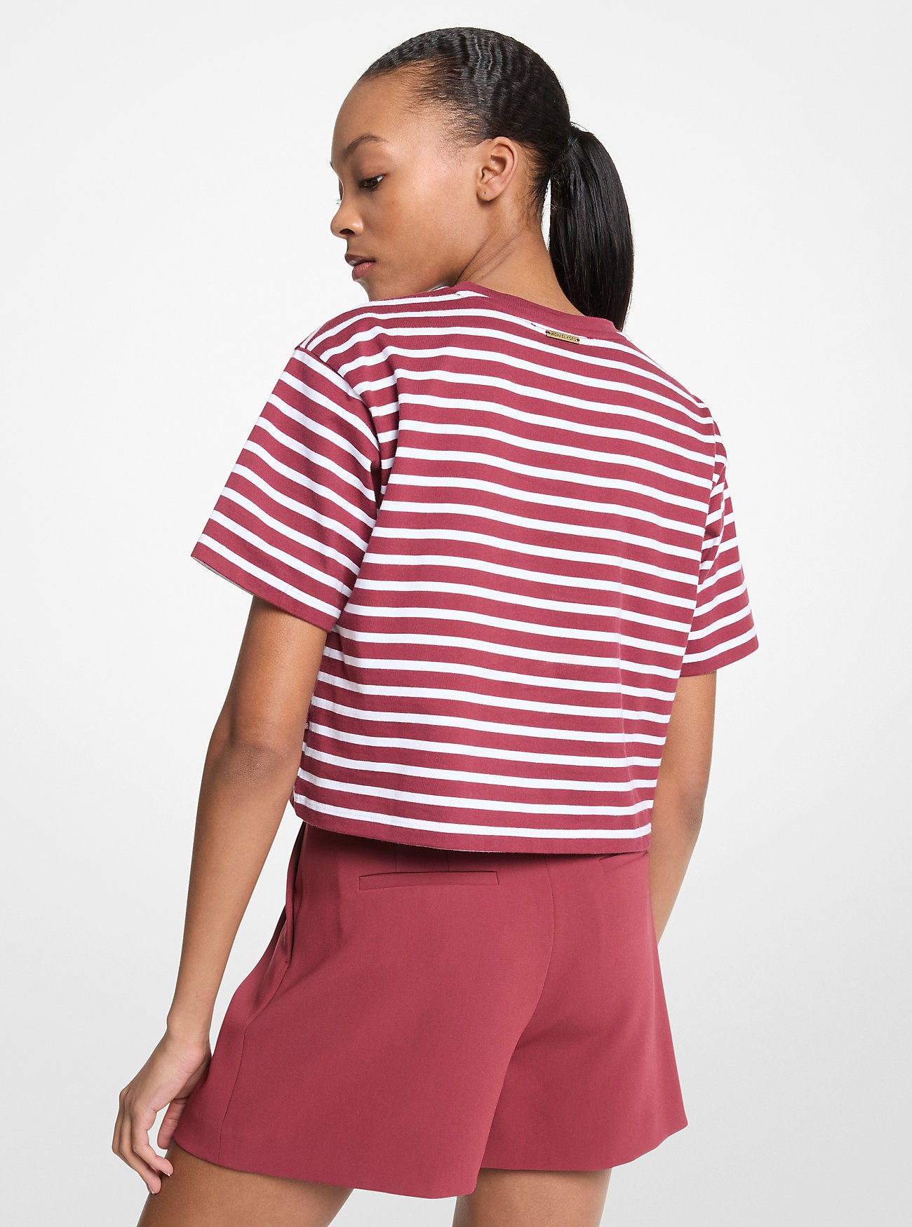 Striped Logo Cotton Cropped T-Shirt DEEPMULBERRY