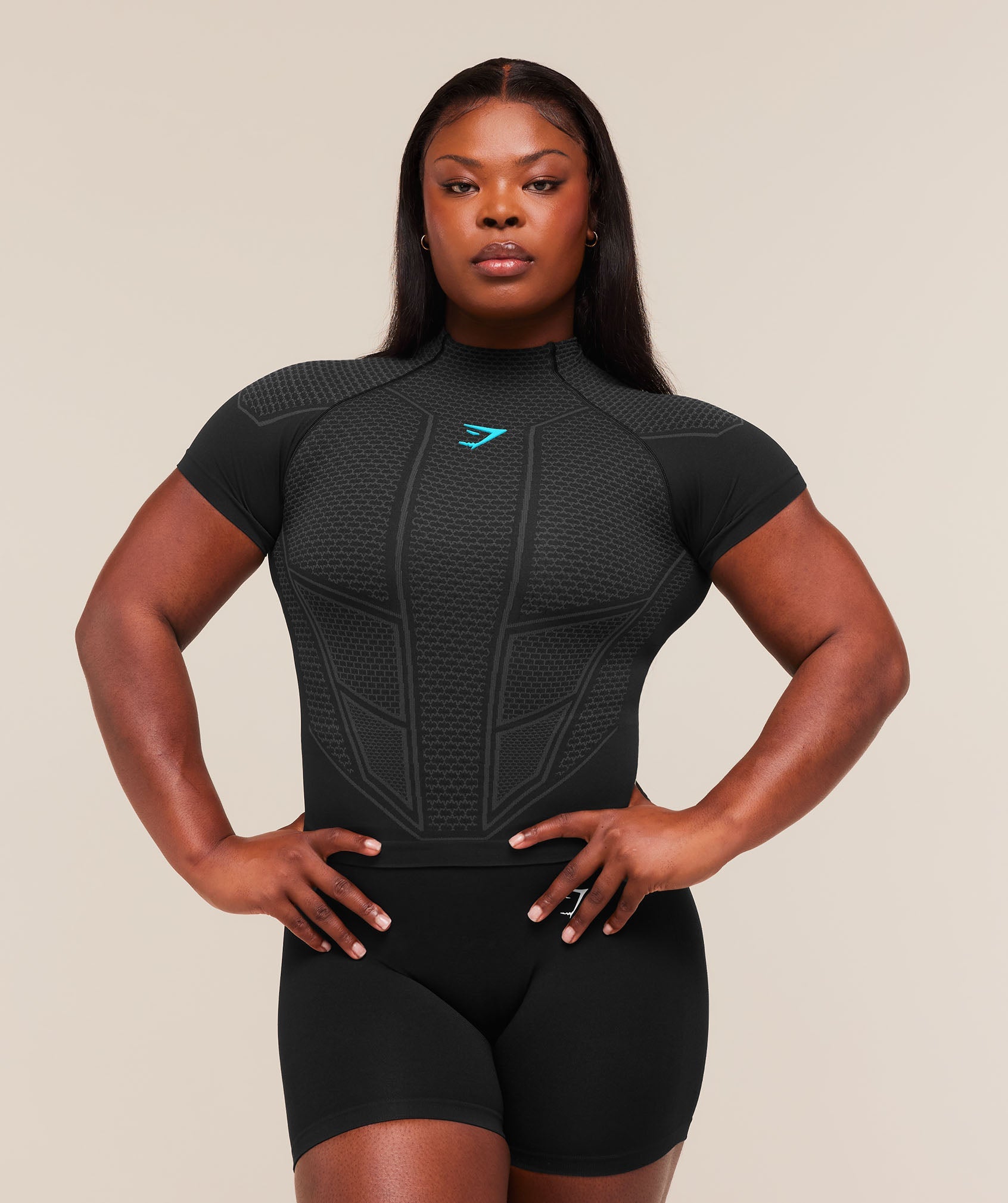 Gymshark Onyx V1 Baby Tee 'Black Onyx Grey Brand Blue'