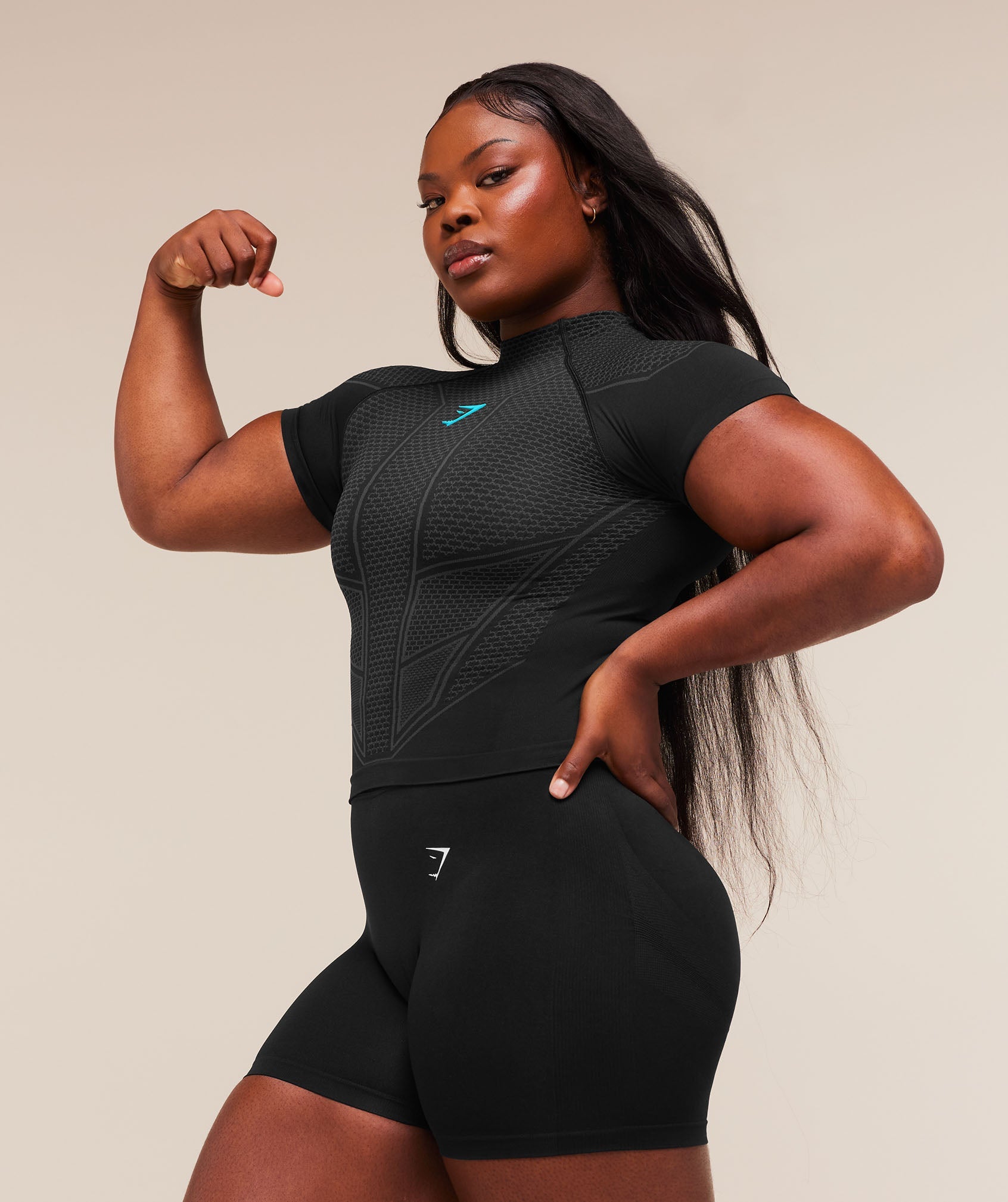 Gymshark Onyx V1 Baby Tee 'Black Onyx Grey Brand Blue'