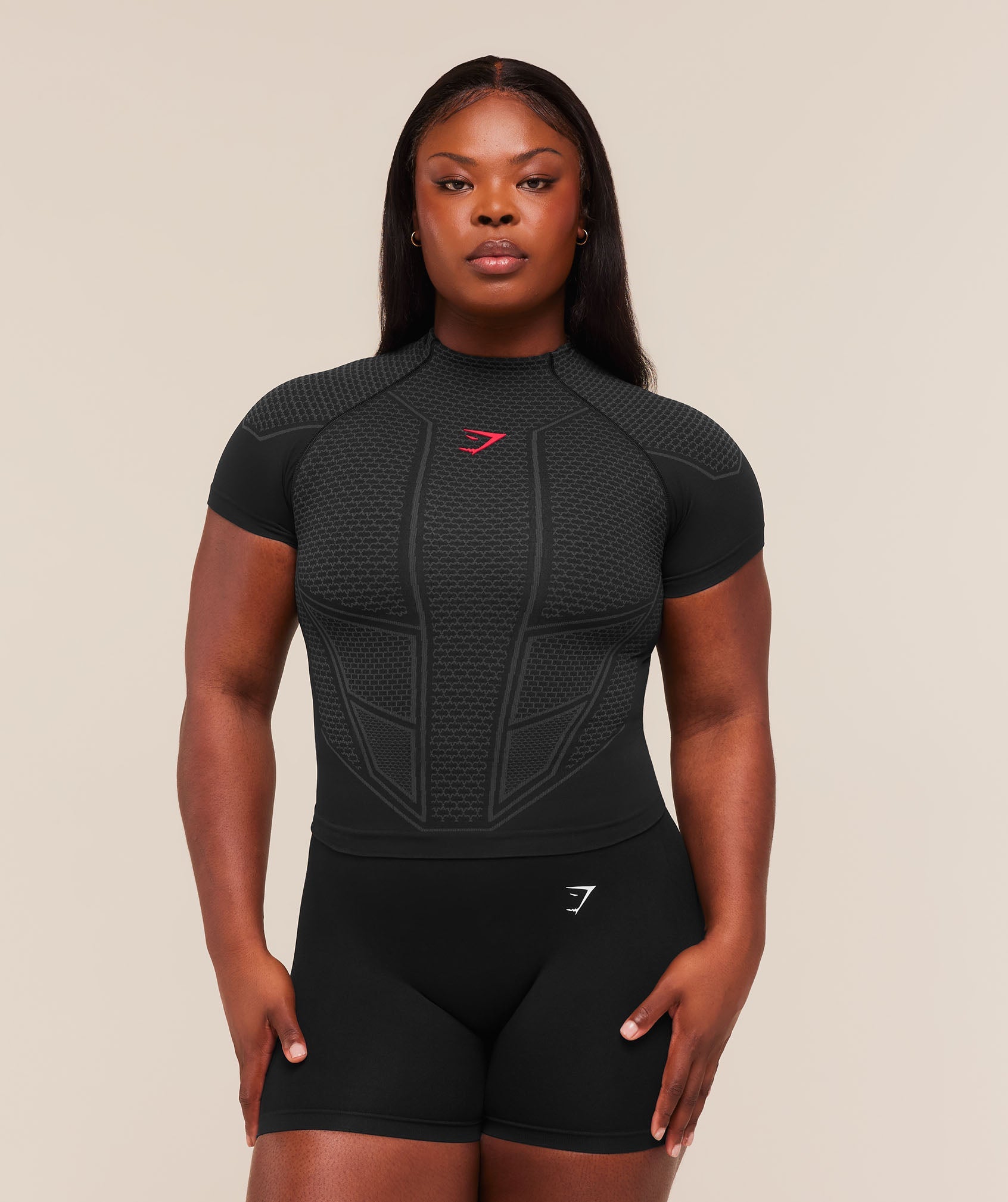 Gymshark Onyx V1 Baby Tee 'Black Onyx Grey Carmine Red'