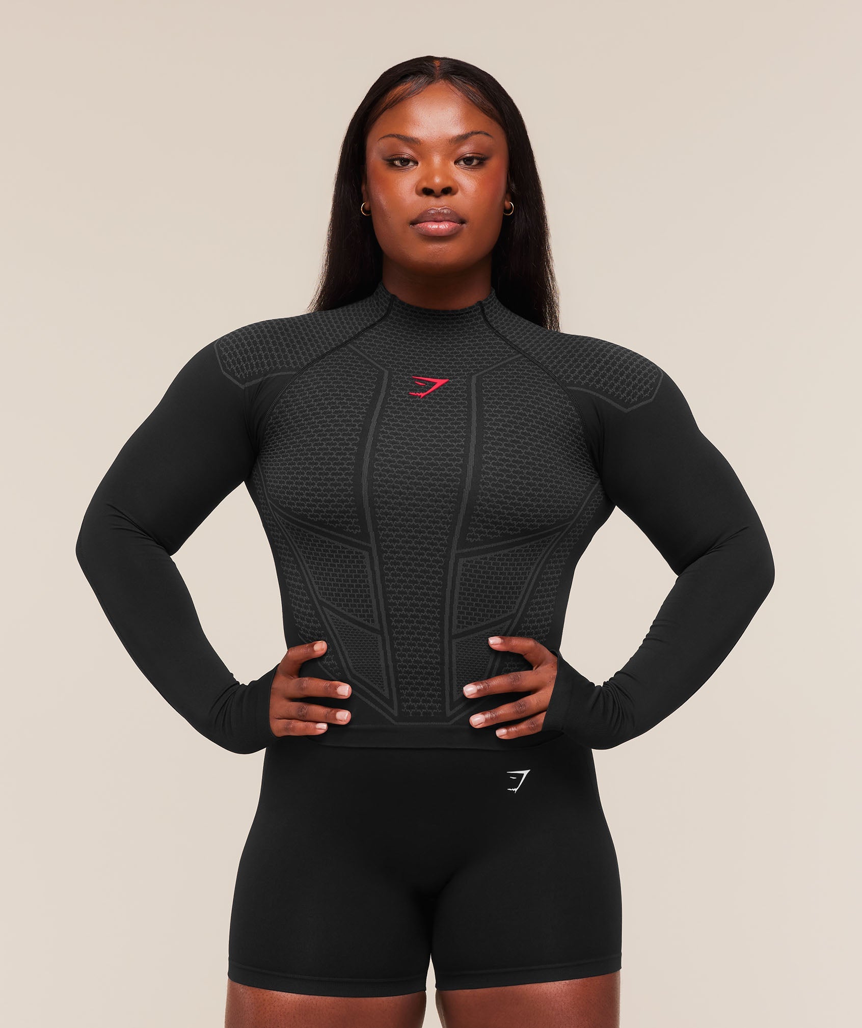 Gymshark Onyx V1 Long Sleeve Top 'Black Onyx Grey Carmine Red'