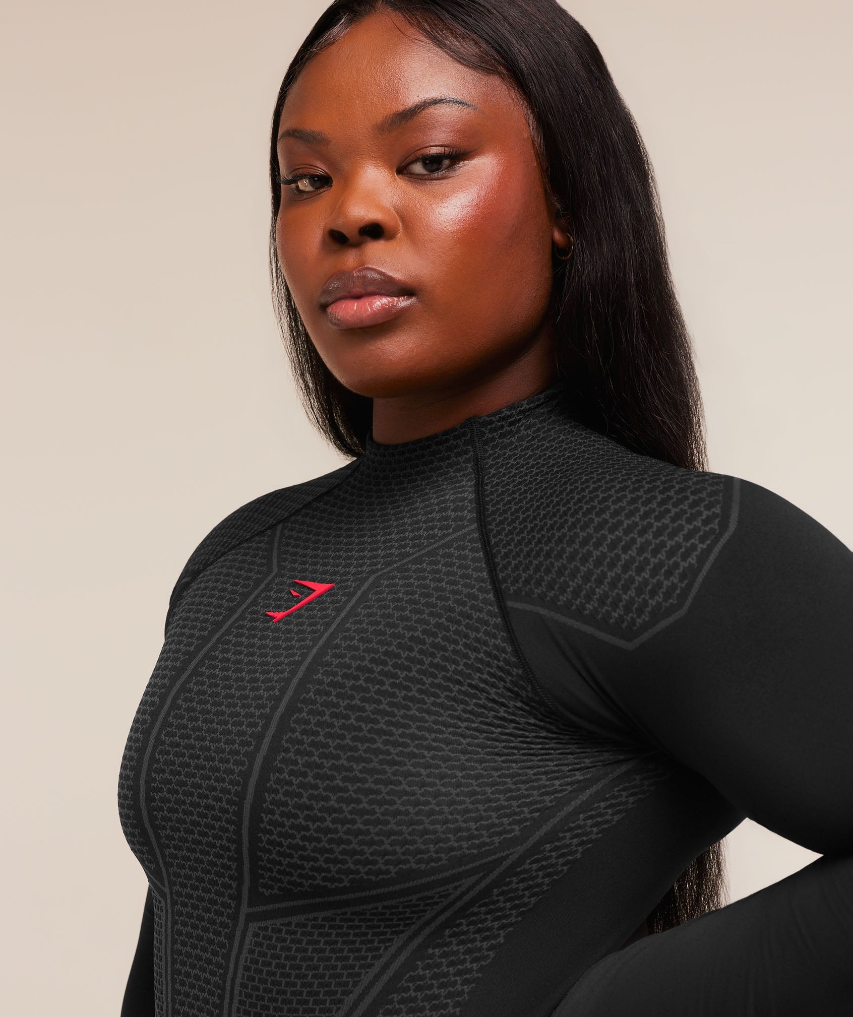 Gymshark Onyx V1 Long Sleeve Top 'Black Onyx Grey Carmine Red'