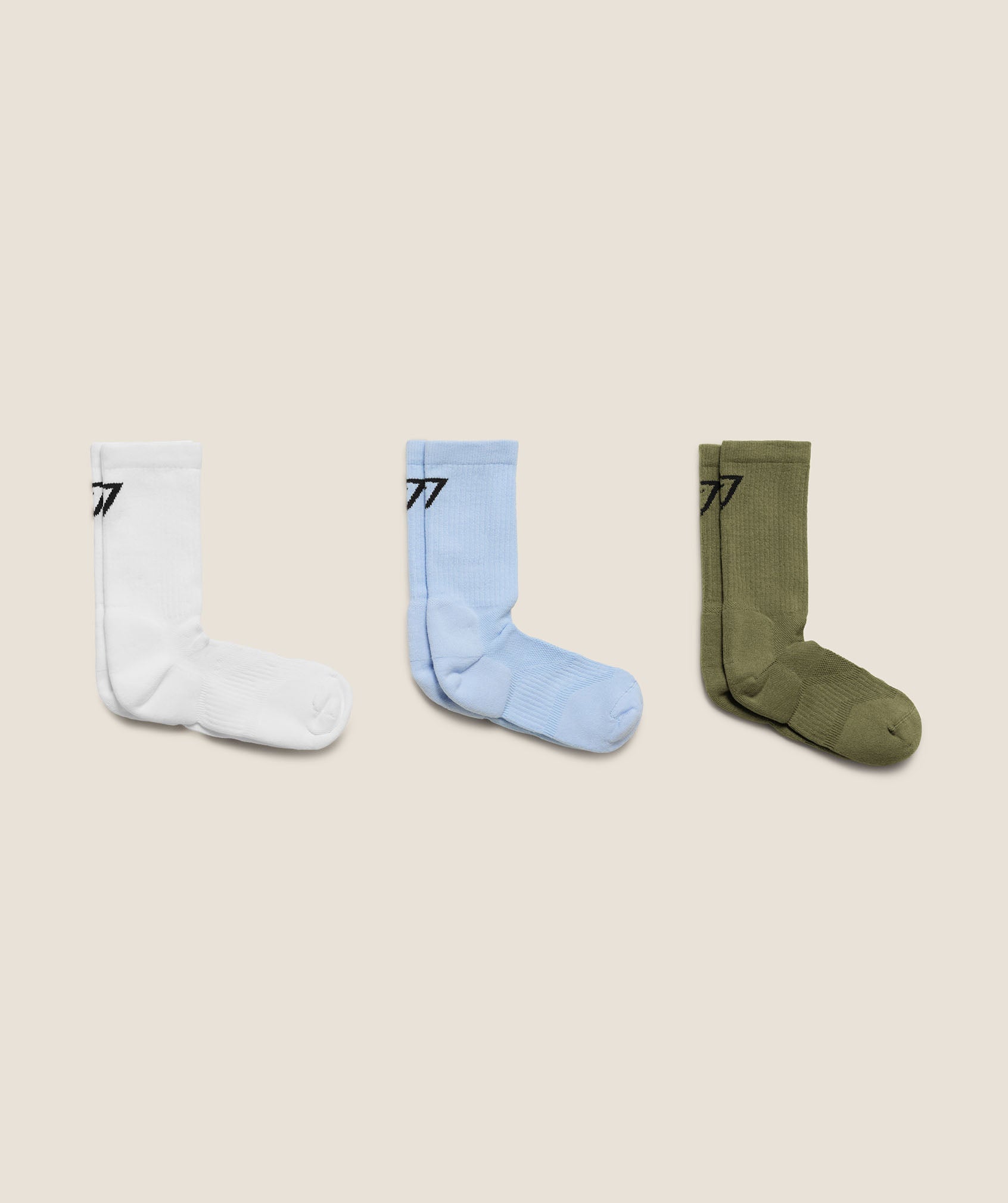 Gymshark Crew Socks 3PK 'White Tranquil Blue Grounded Green'