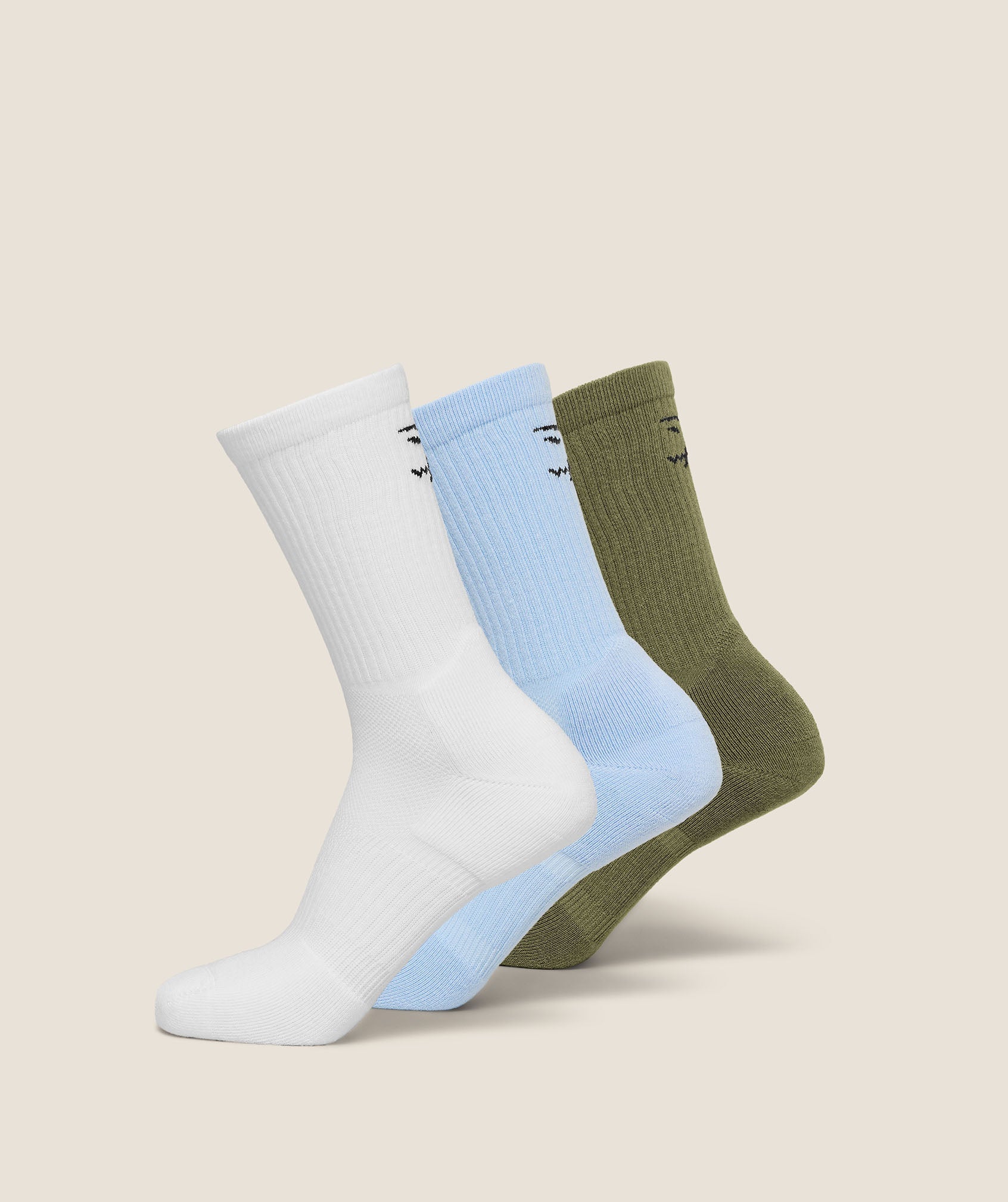 Gymshark Crew Socks 3PK 'White Tranquil Blue Grounded Green'