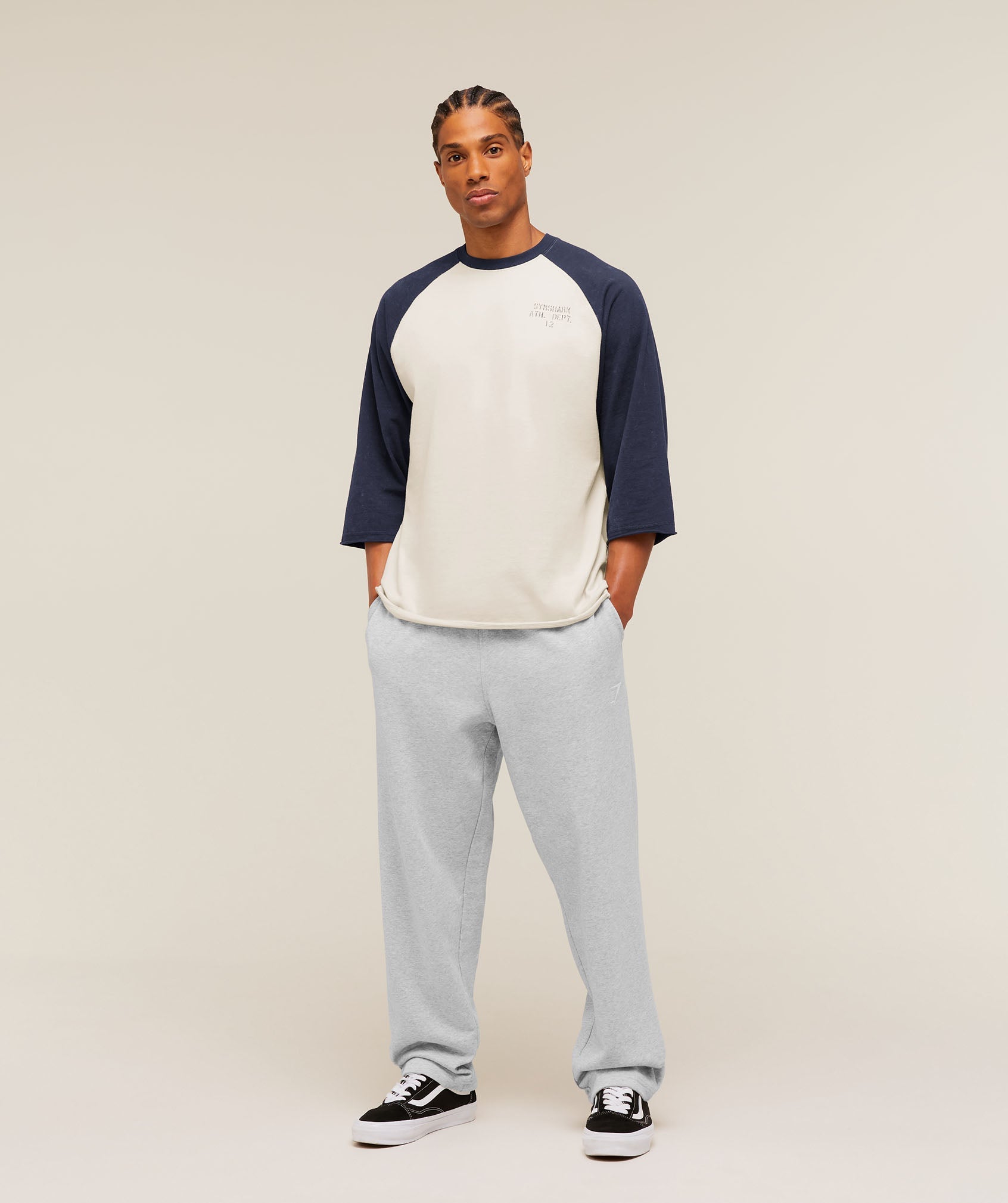 Gymshark Retro Collegiate 3/4 Sleeve T-Shirt 'Tinted White Heavy Blue'