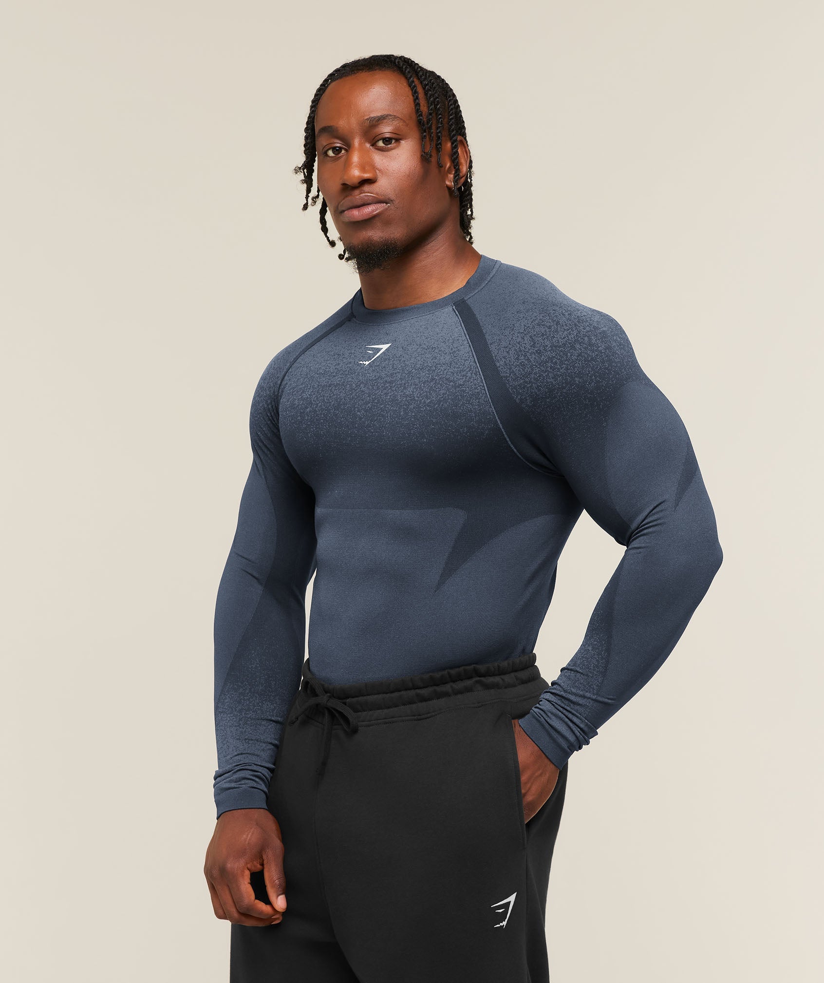 Gymshark Shadow Seamless Long Sleeve T-Shirt 'Heavy Blue'