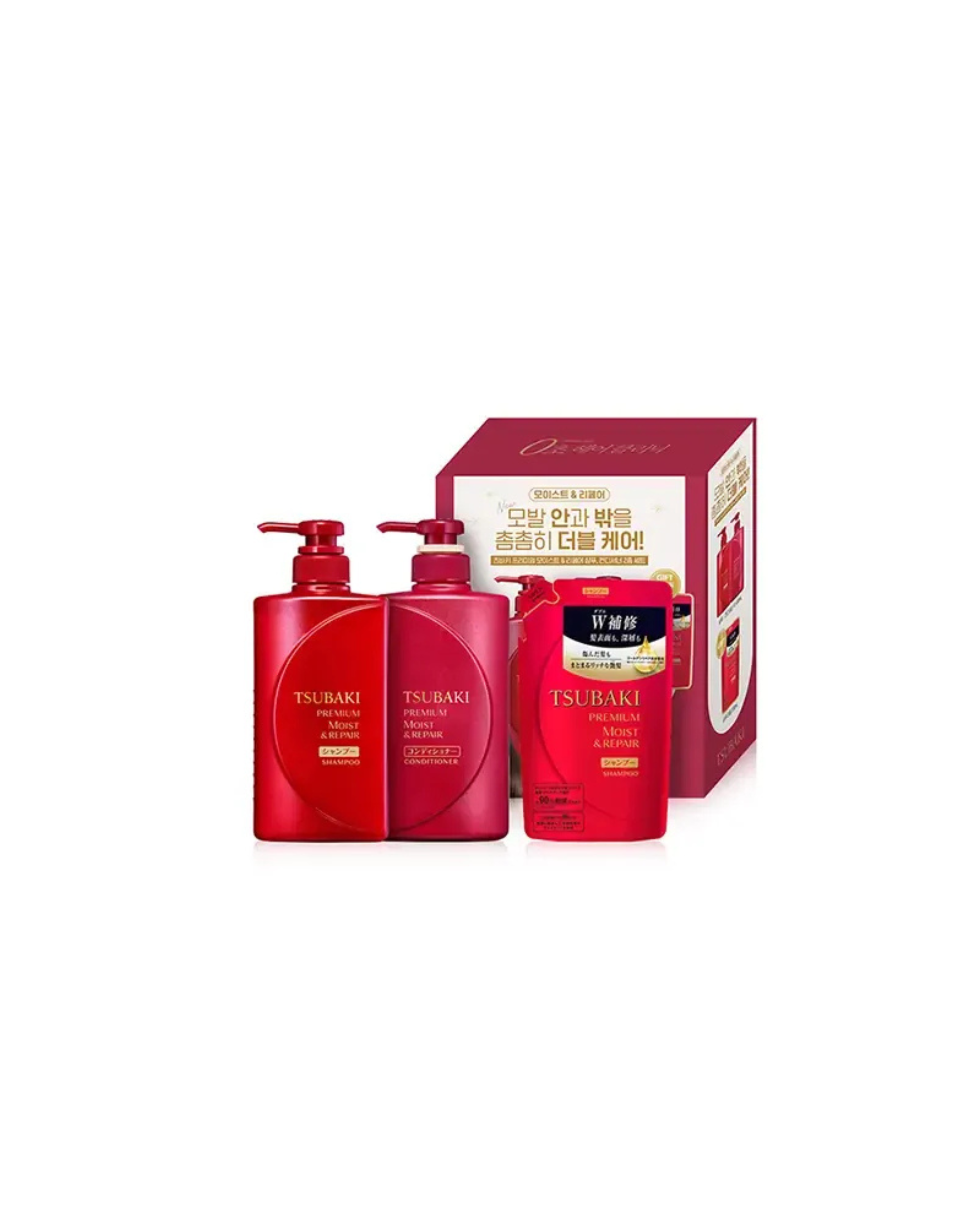 Tsubaki Premium Moist & Repair Shampoo 450 ML + Conditioner 450 ML +Plus Shampoo Refill Set 300 ML