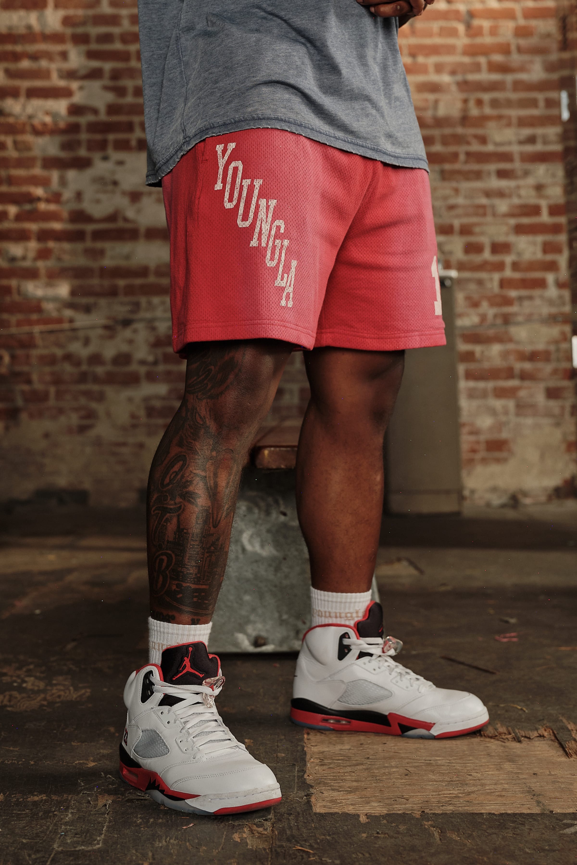 YoungLA 1123 - Golden Era Cotton Mesh Shorts 'Red Wash'