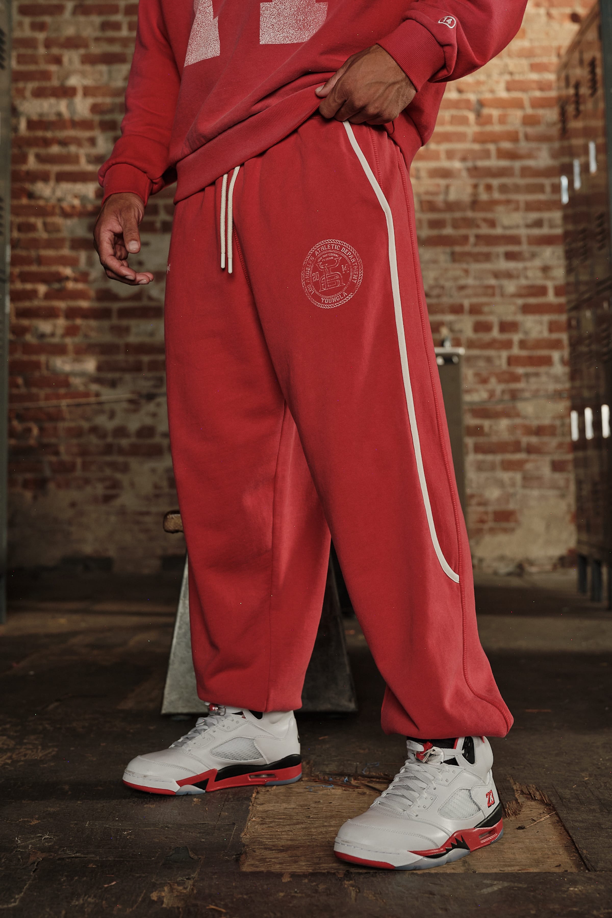 YoungLA 2176 - Golden Era Piping Joggers 'Red Wash'