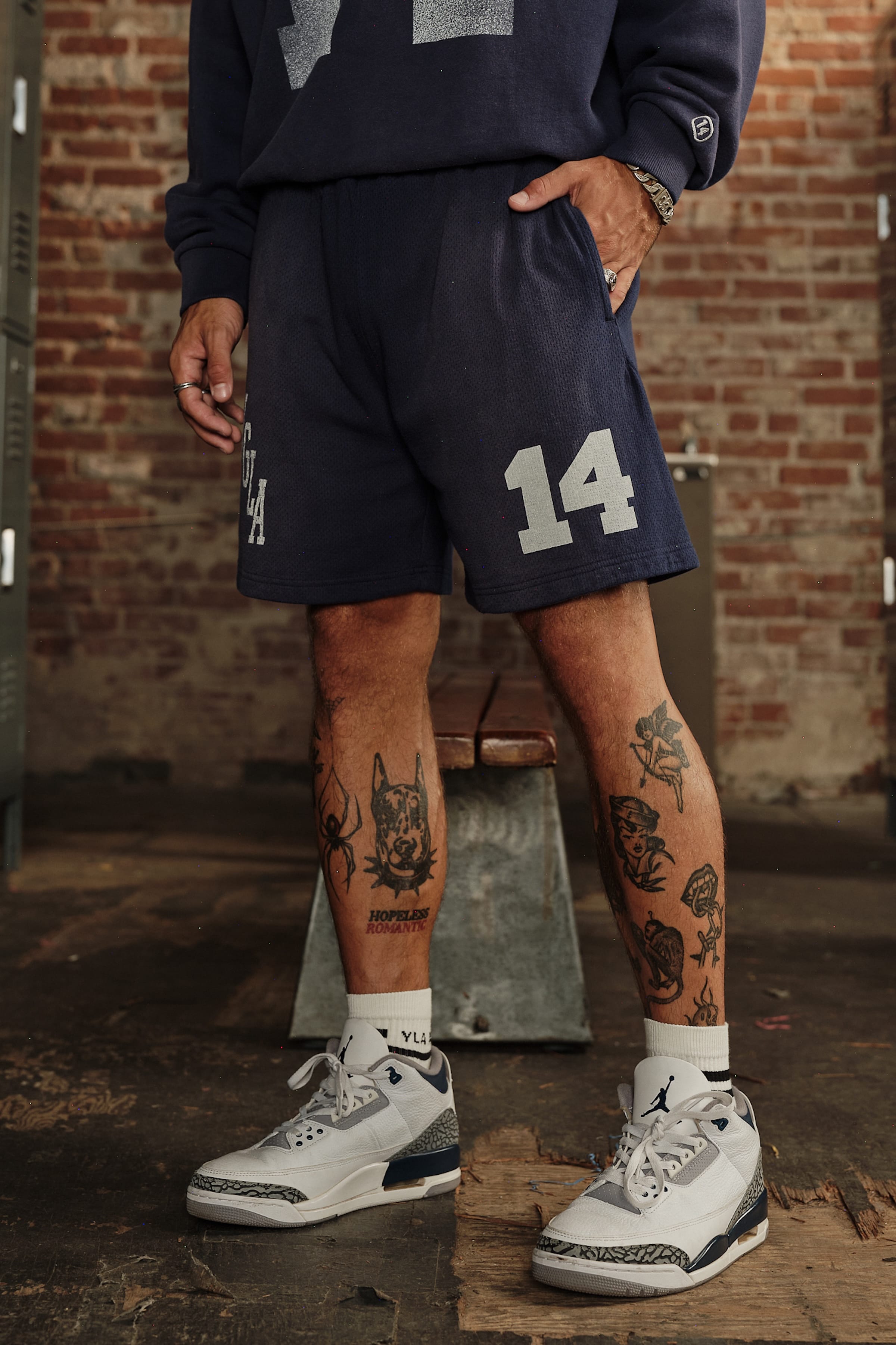 YoungLA 1123 - Golden Era Cotton Mesh Shorts 'Navy Wash'