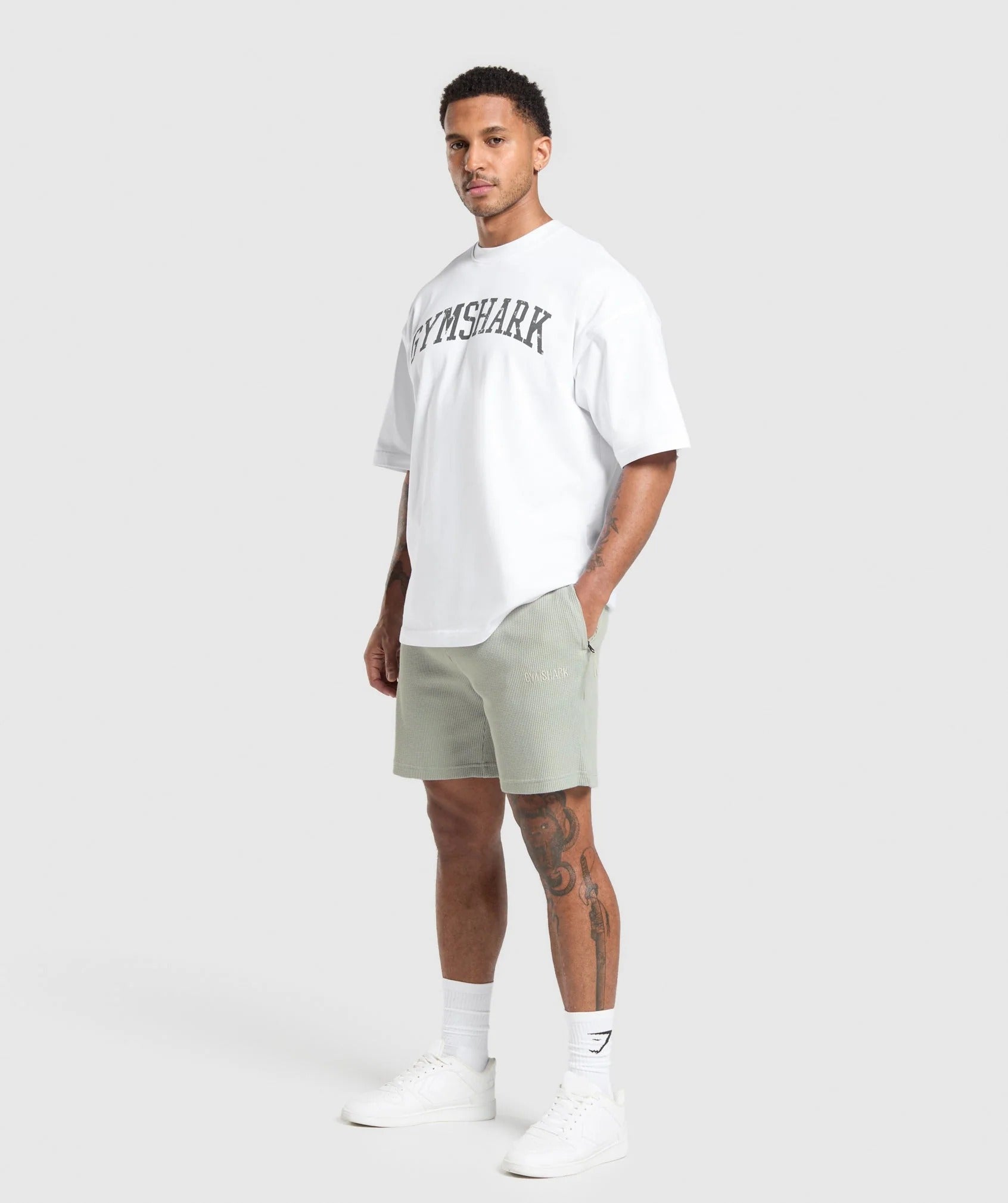 Gymshark Waffle Shorts Oversized Fit Stone Grey