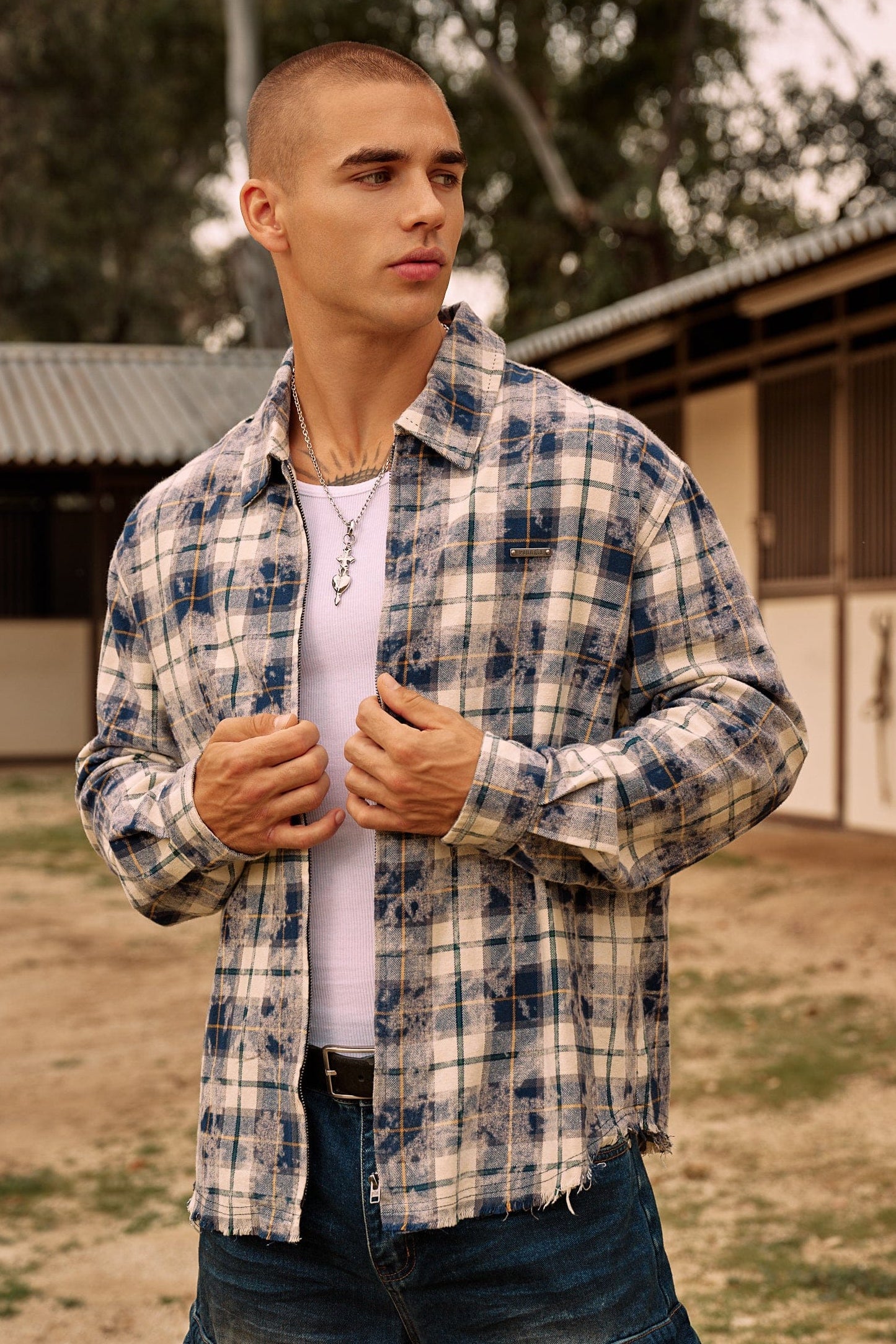 Young La 8081 - Country Club Zip-up Flannels 'Navy White'
