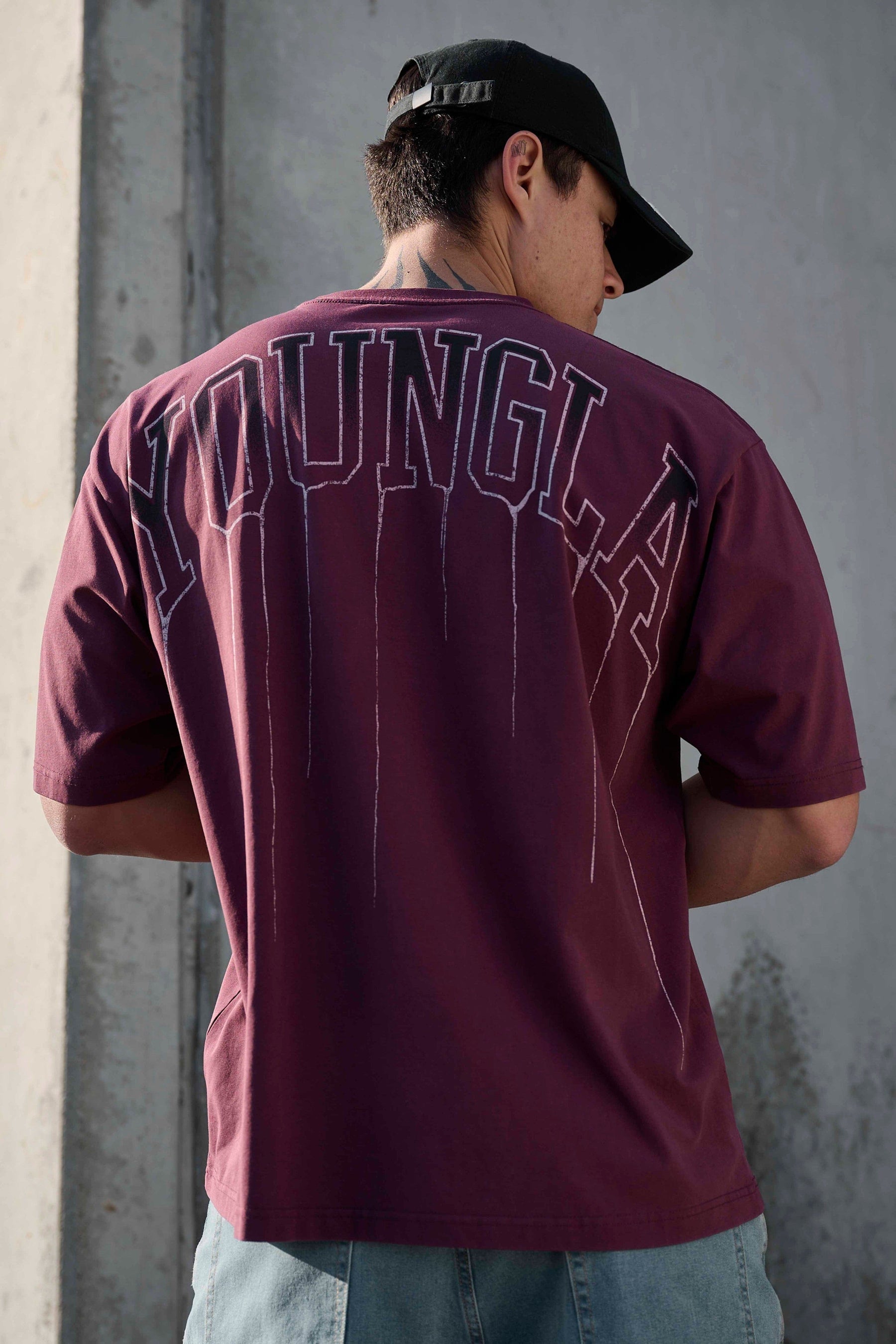 Young La W428 - Drip Oversized Tee 'Grape Wash'