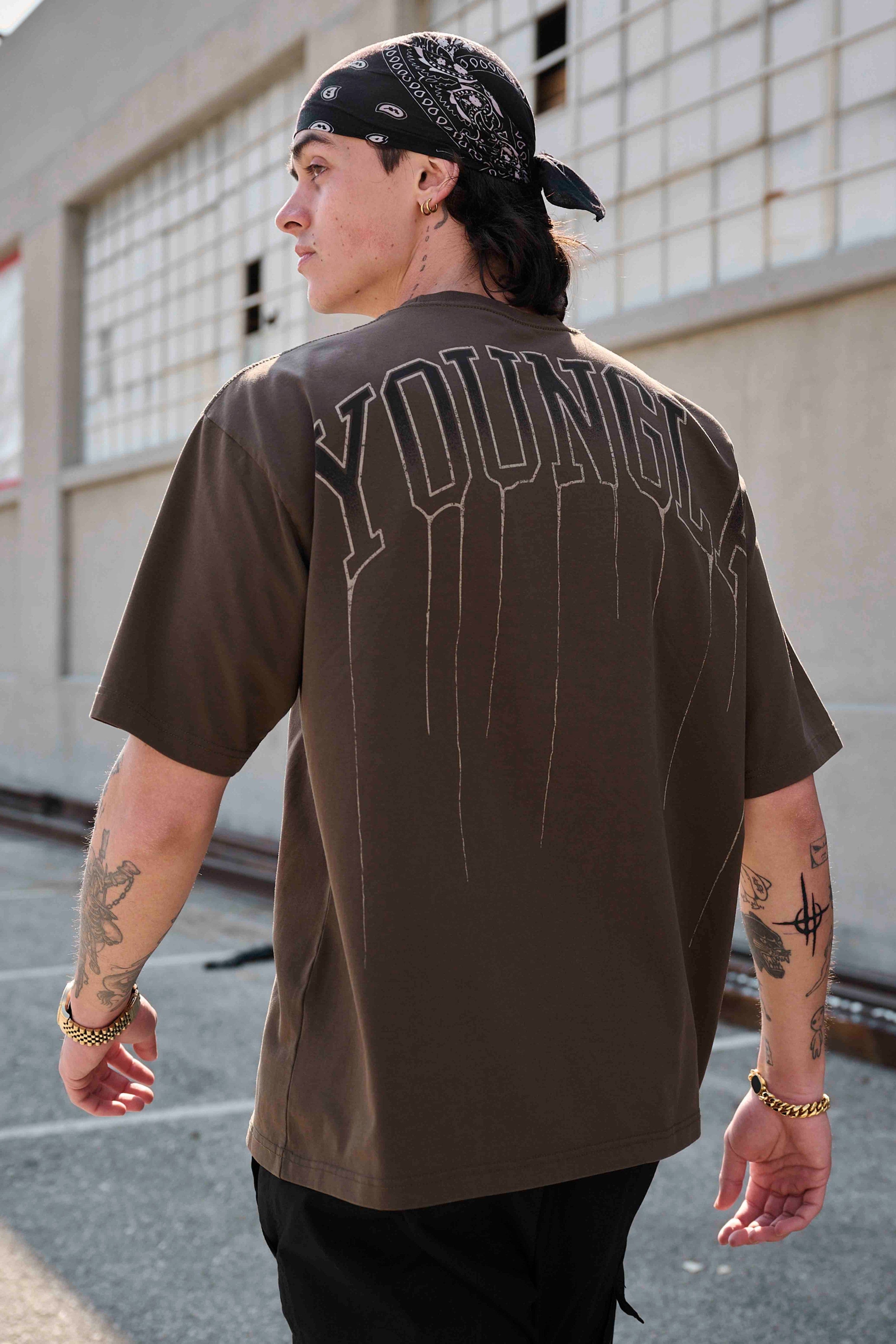 Young La W428 - Drip Oversized Tee 'Brown Wash'