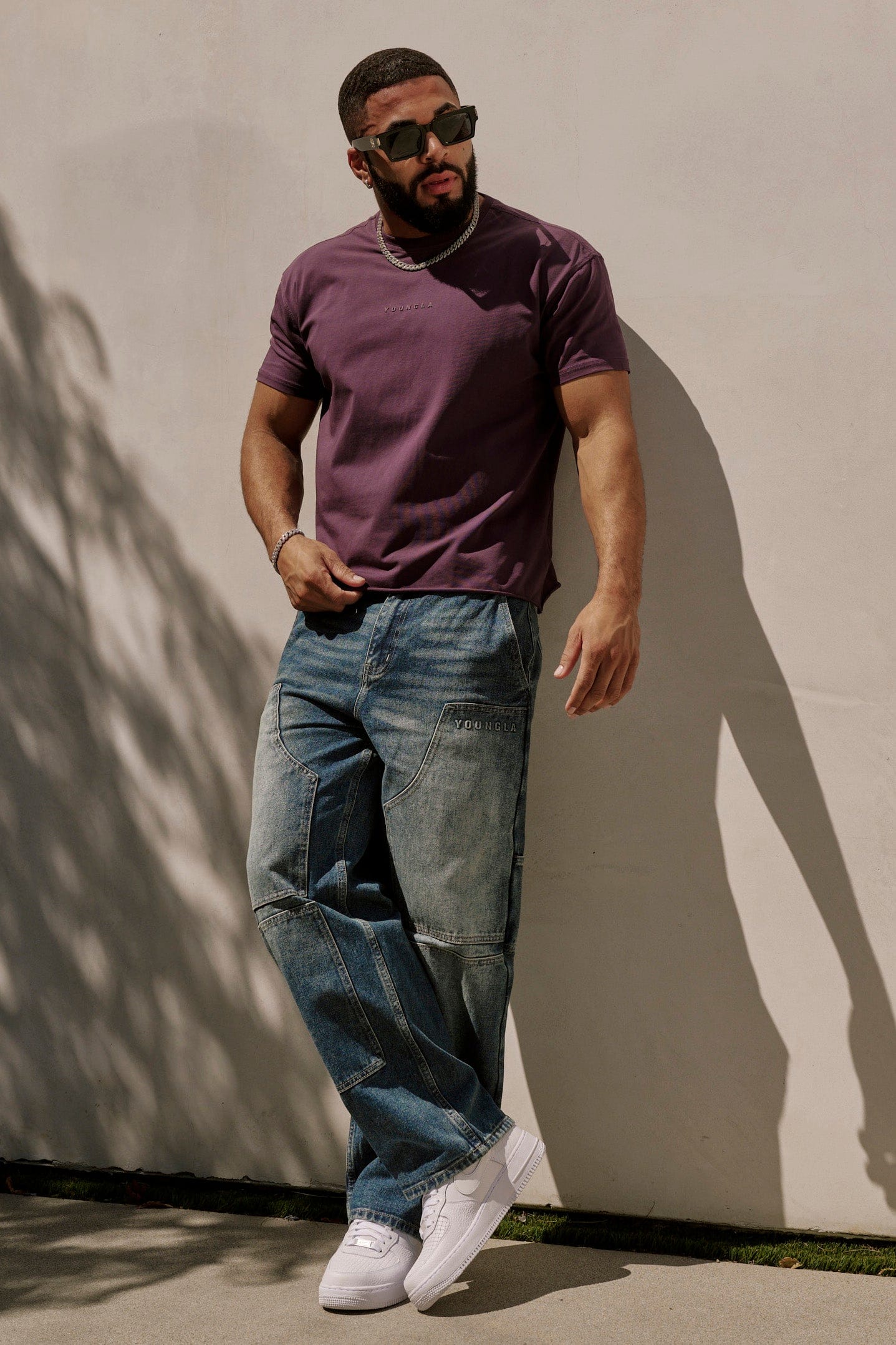YoungLA 4097 - Cropped Tailored Tees 'Purple Wash'