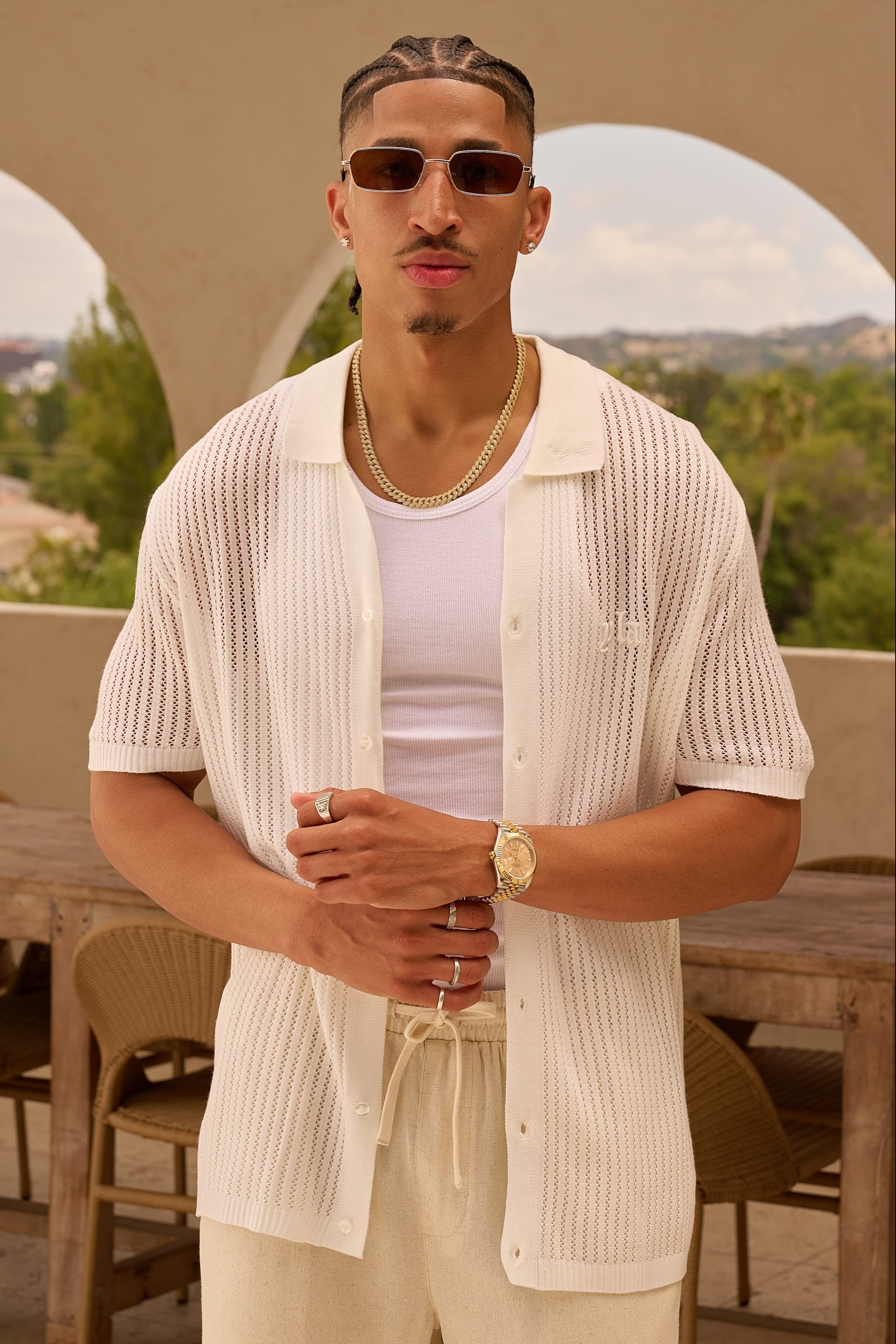 YoungLA 4056 - Beach Club Button Ups 'Sand'