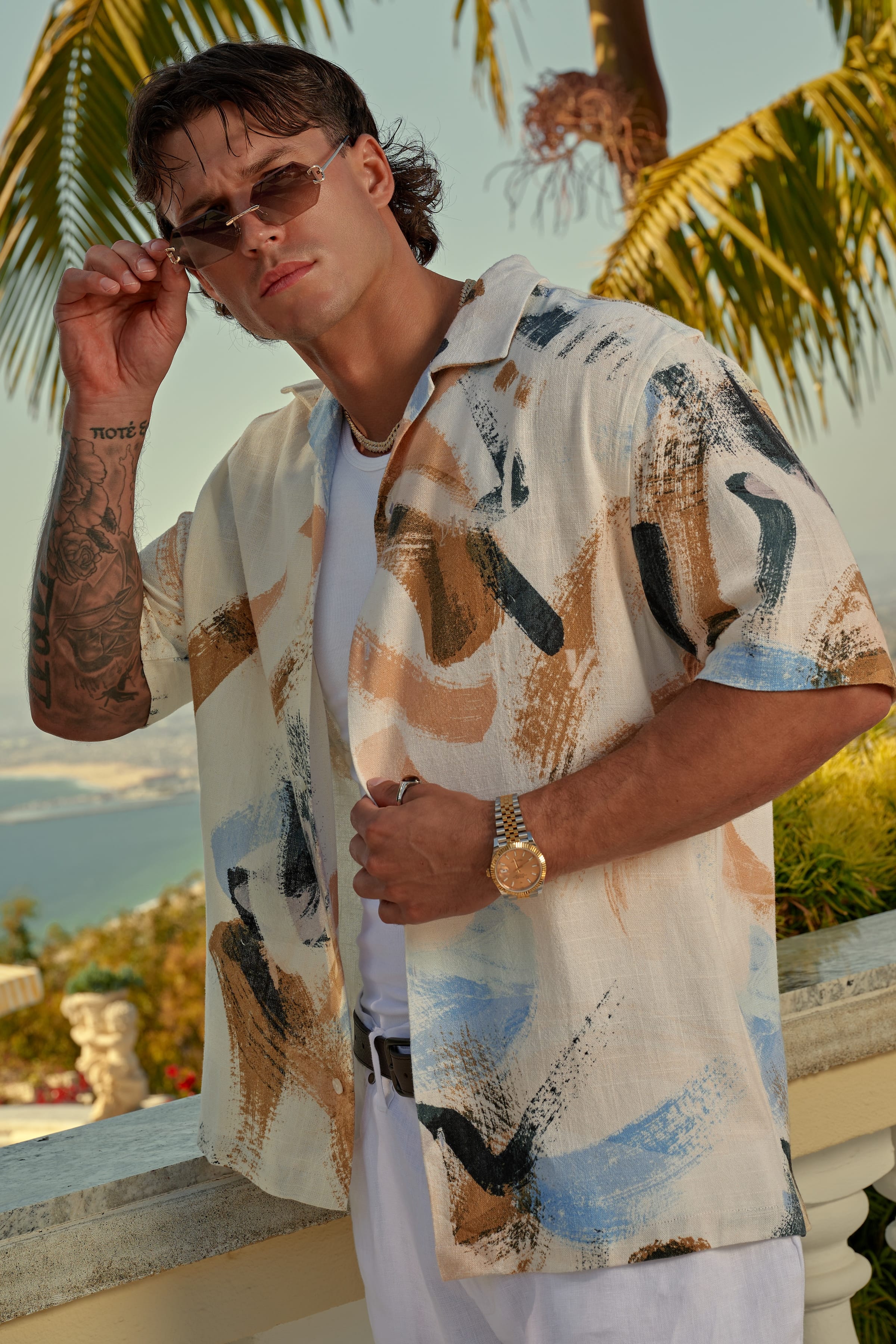 Young La 4087 - Riviera Art Button-Ups 'Brushstroke'