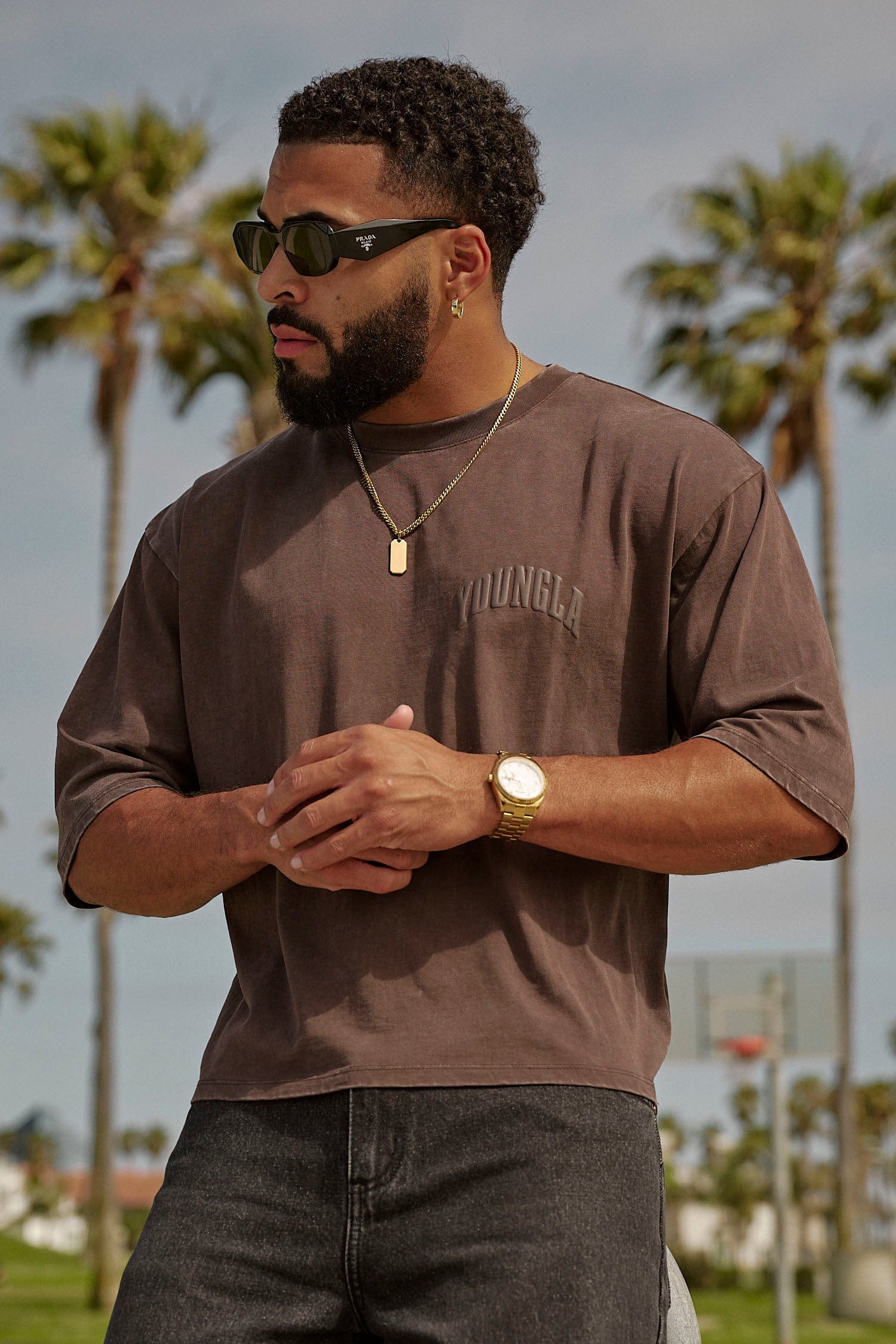 YoungLA 4138 - Foundation Cropped Tees 'Brown Wash'