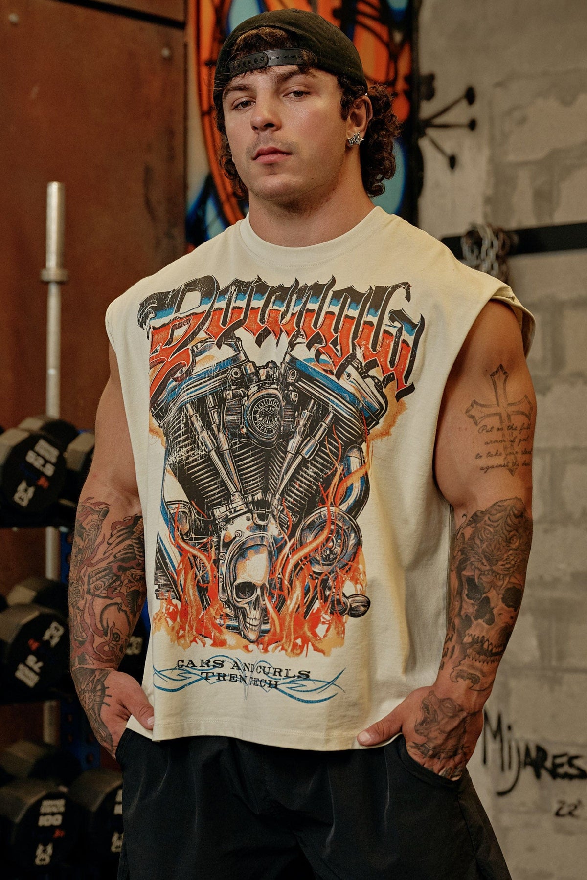 YoungLA 3032 - Cars & Curls - Cut-Offs 'Hell Ride Off-White'