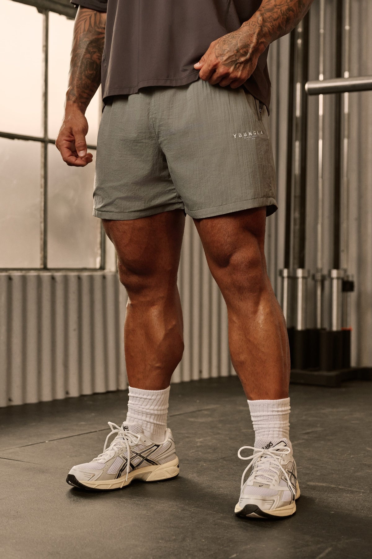 YoungLA 1072 - Training Series Washed Shorts 'Grey'