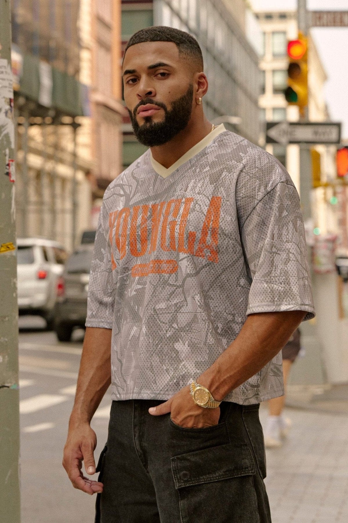 YoungLA 4187 - Varsity Football Cropped Jersey 'Tan Tree Camo'